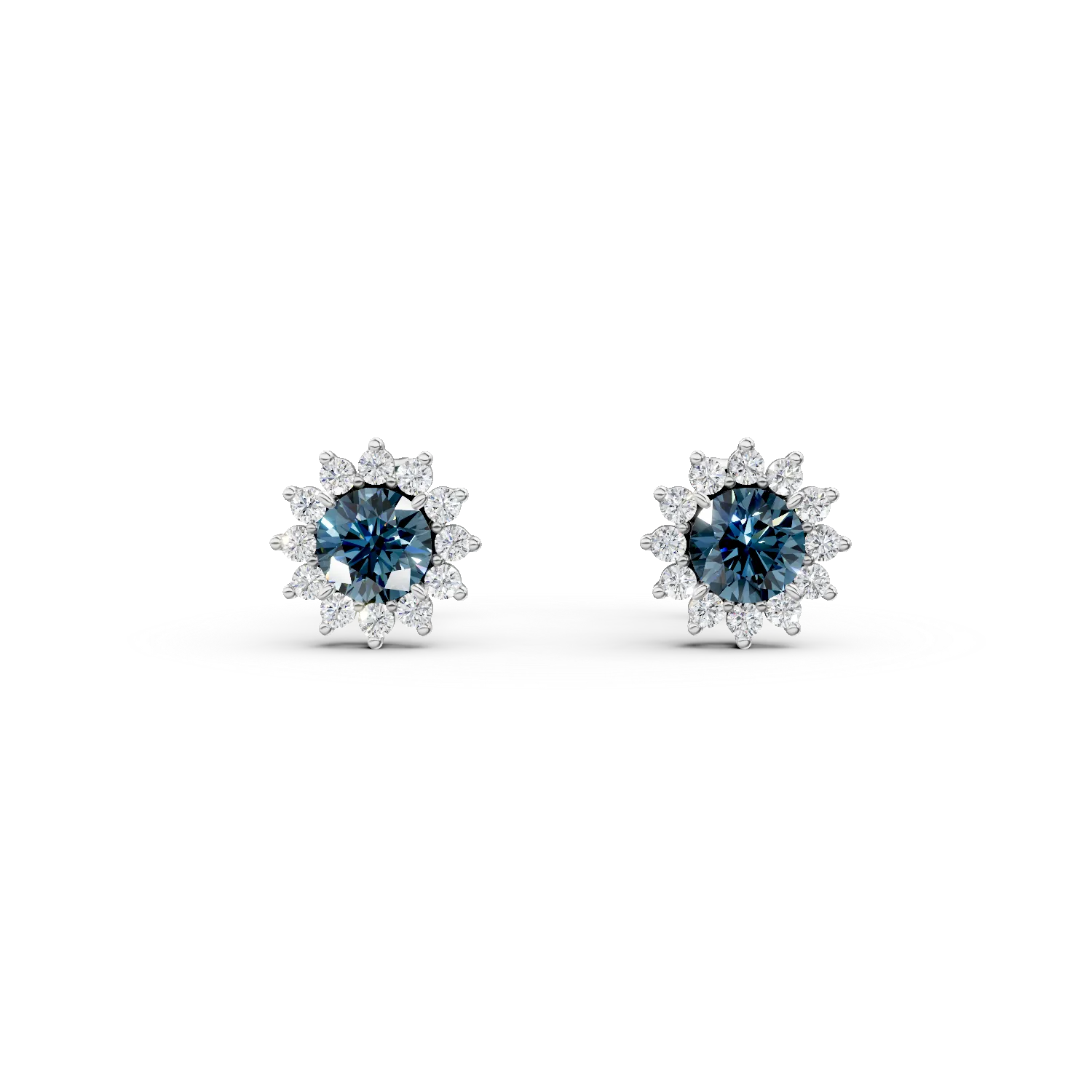 Cercei floare din aur alb cu topaze london blue de 0.6ct si diamante de 0.2ct create in laborator