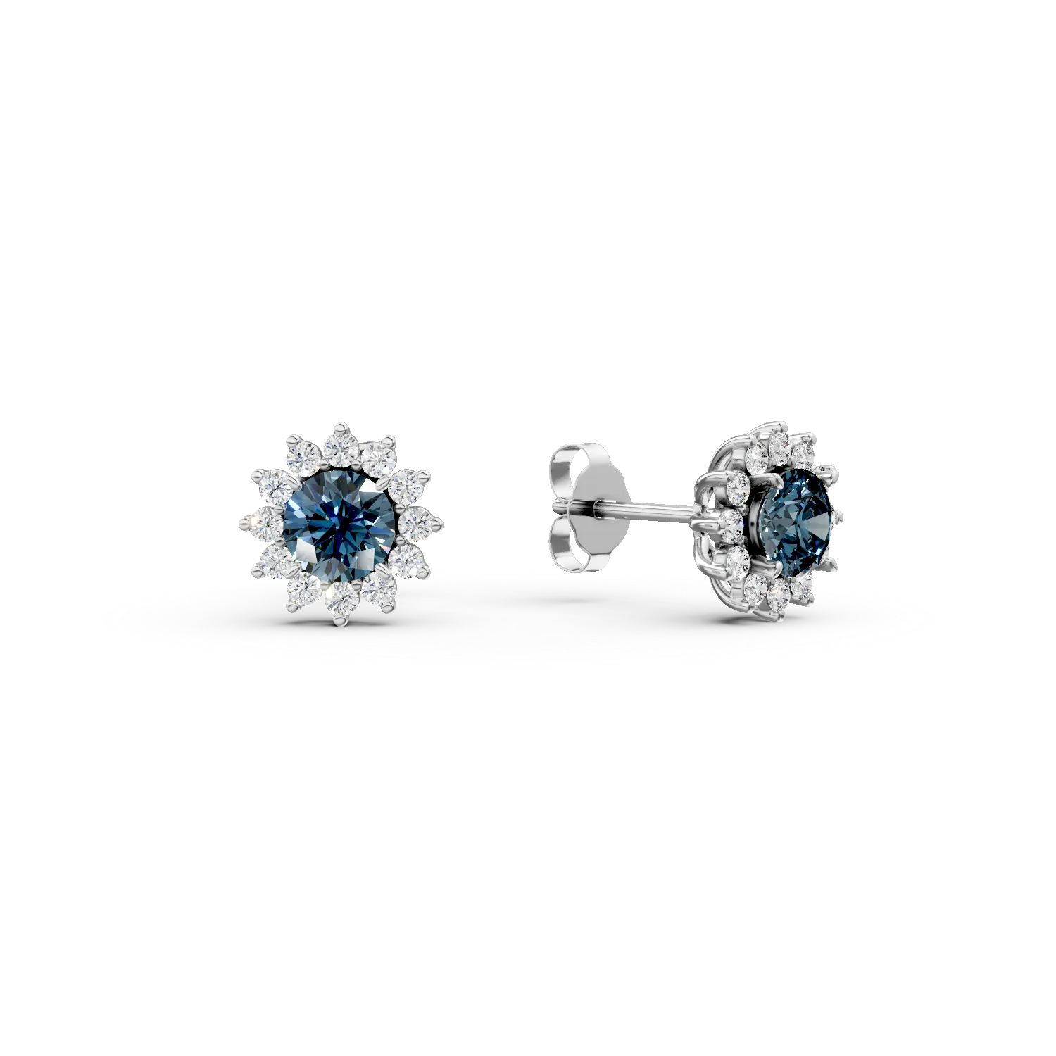 Cercei floare din aur alb cu topaze london blue de 0.6ct si diamante de 0.2ct create in laborator