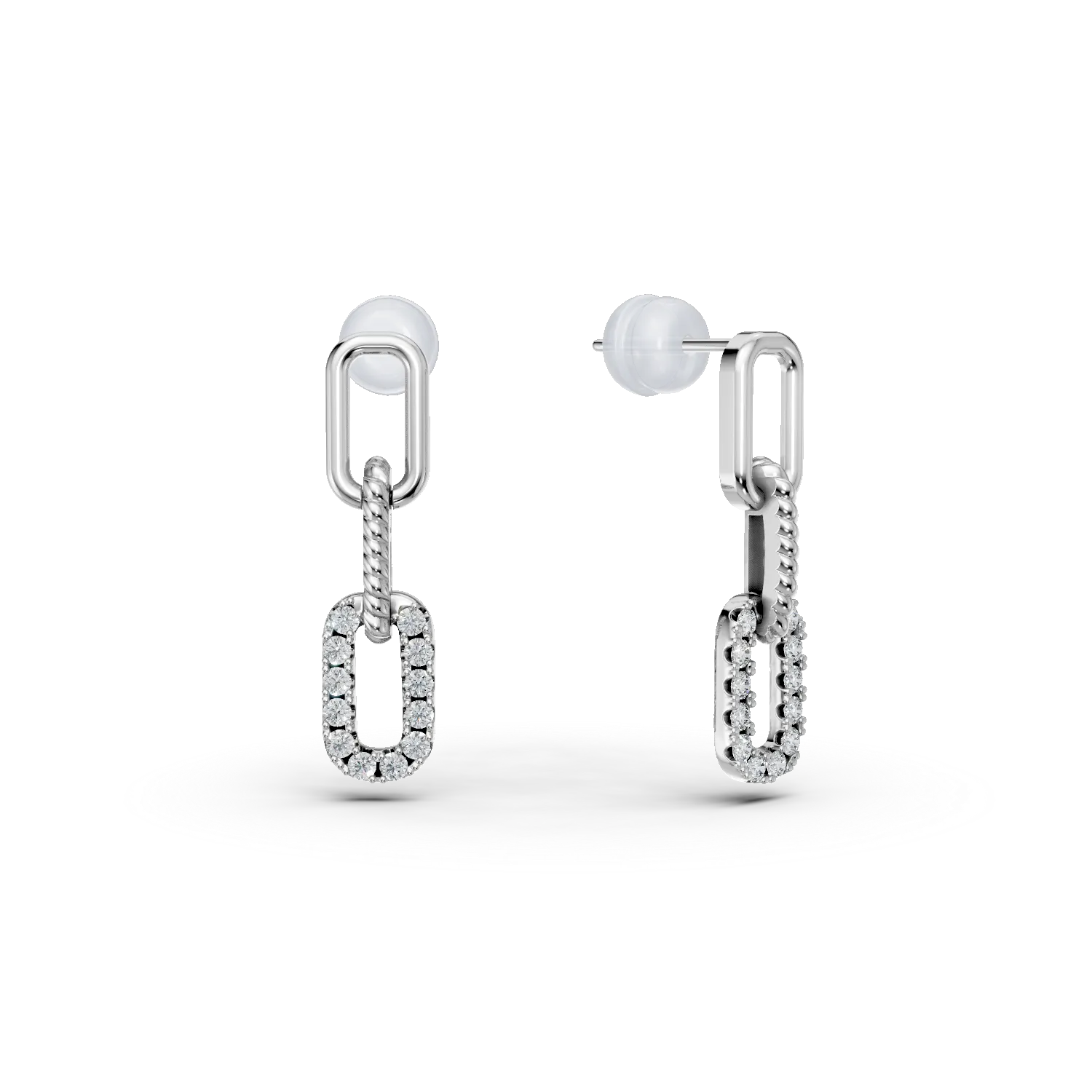 Cercei geometrici din aur alb cu diamante de 0.2ct create in laborator