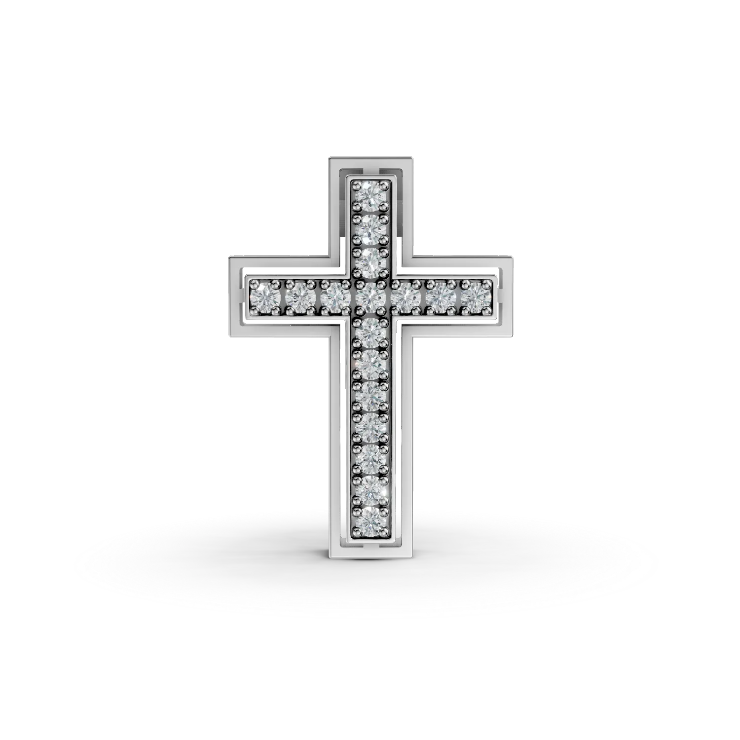 Pandantiv cruce din aur alb cu diamante de 0.1ct create in laborator