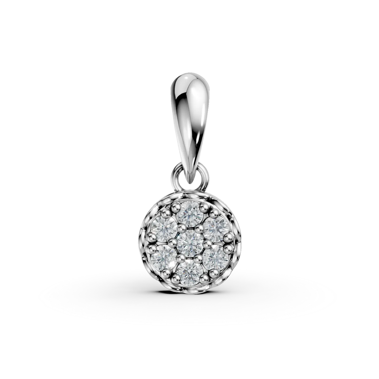 Pandantiv rotund din aur alb cu diamante de 0.06ct create in laborator