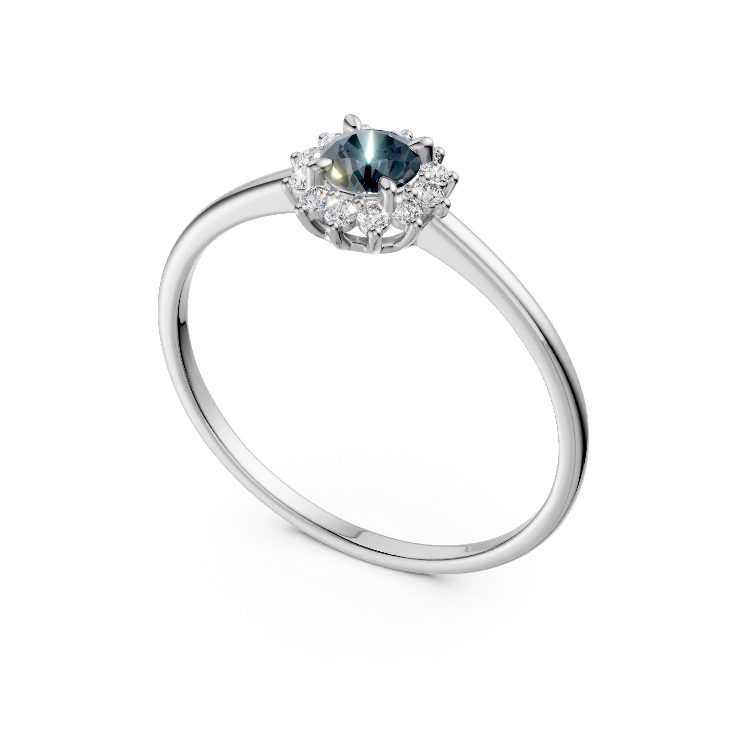 Inel din aur alb cu topaz london blue de 0.3ct si diamante de 0.1ct create in laborator