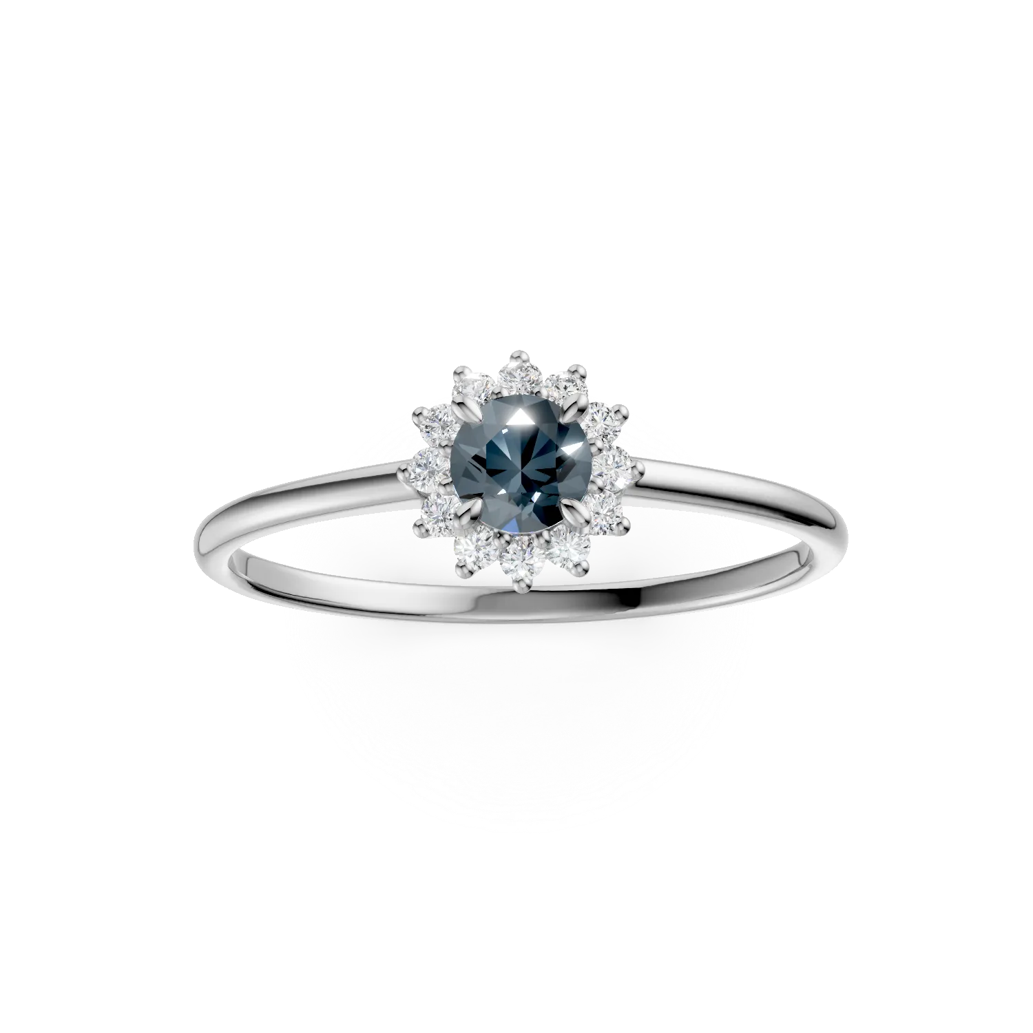 Inel din aur alb cu topaz london blue de 0.3ct si diamante de 0.1ct create in laborator