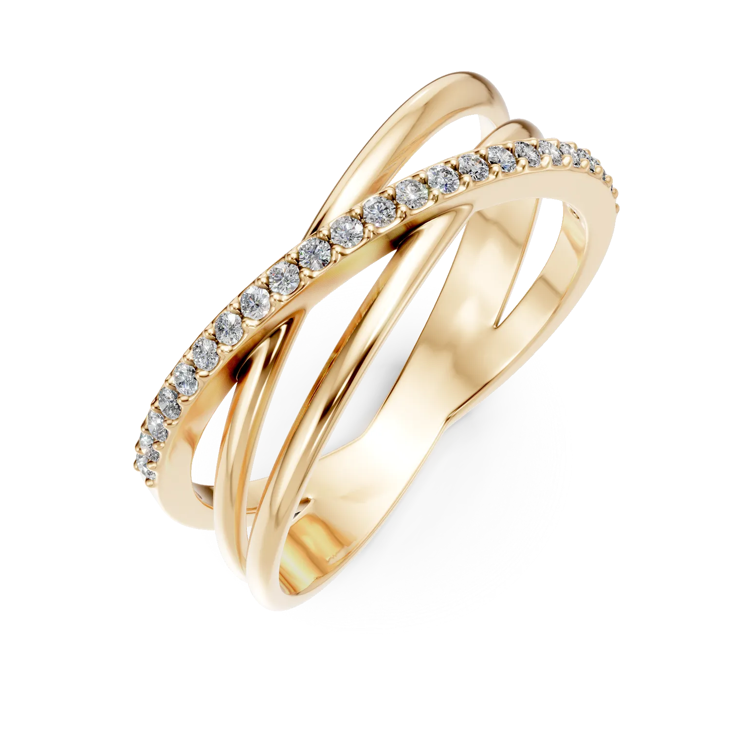 Inel geometric din aur galben cu zirconii