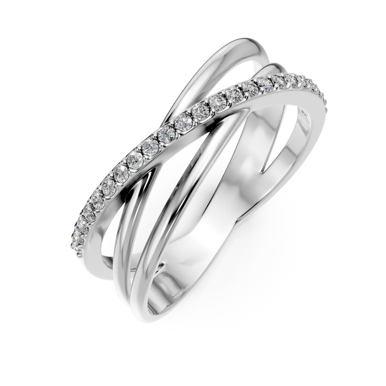 Inel geometric din aur alb cu zirconii