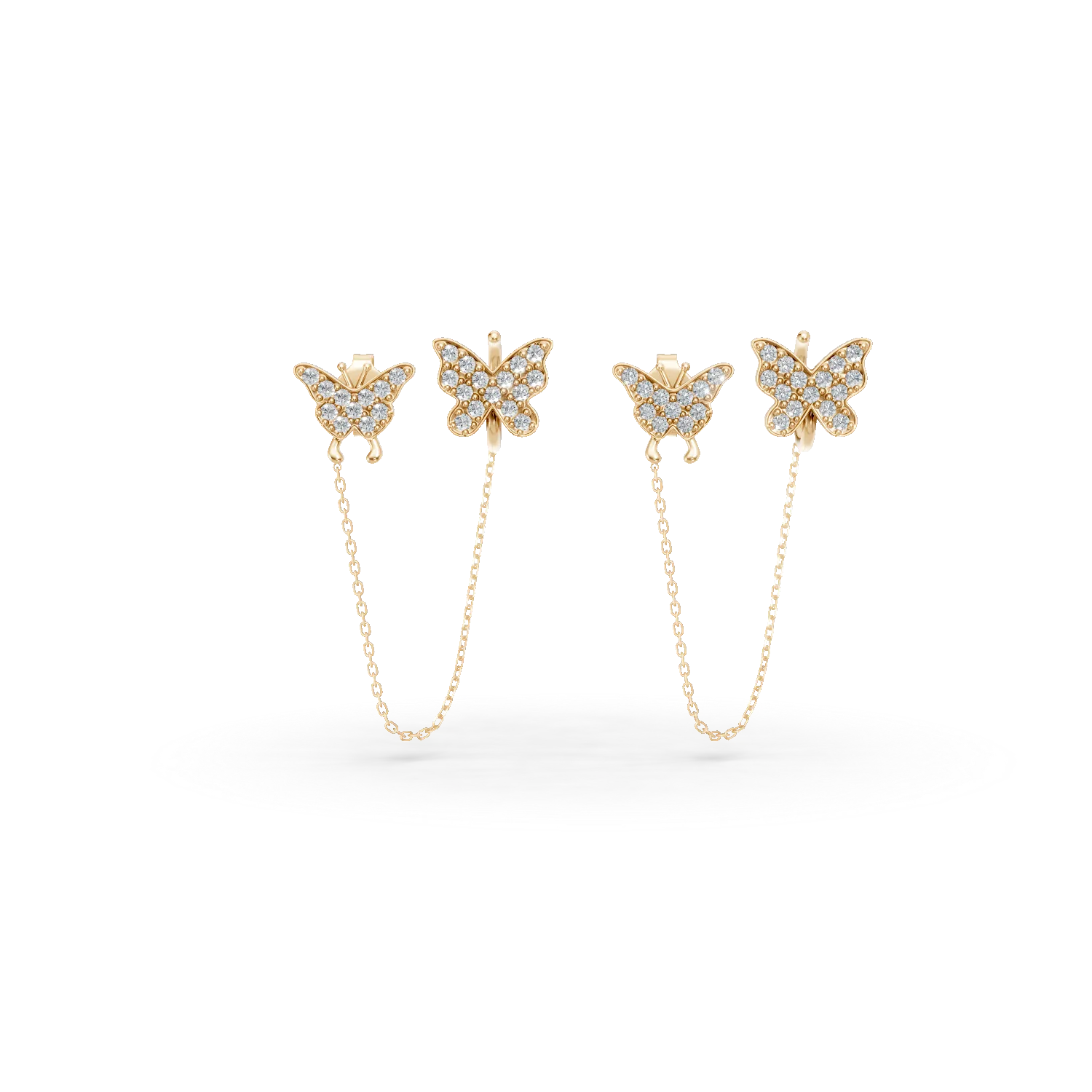 Cercei on ear cu fluturasi din aur galben cu zirconii