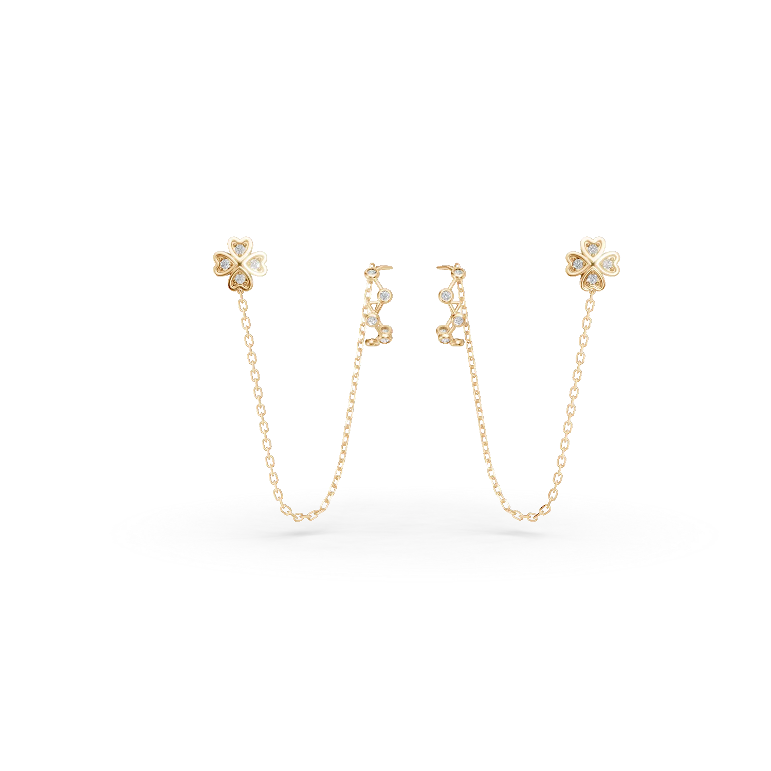 Cercei on ear cu floare din aur galben cu zirconii