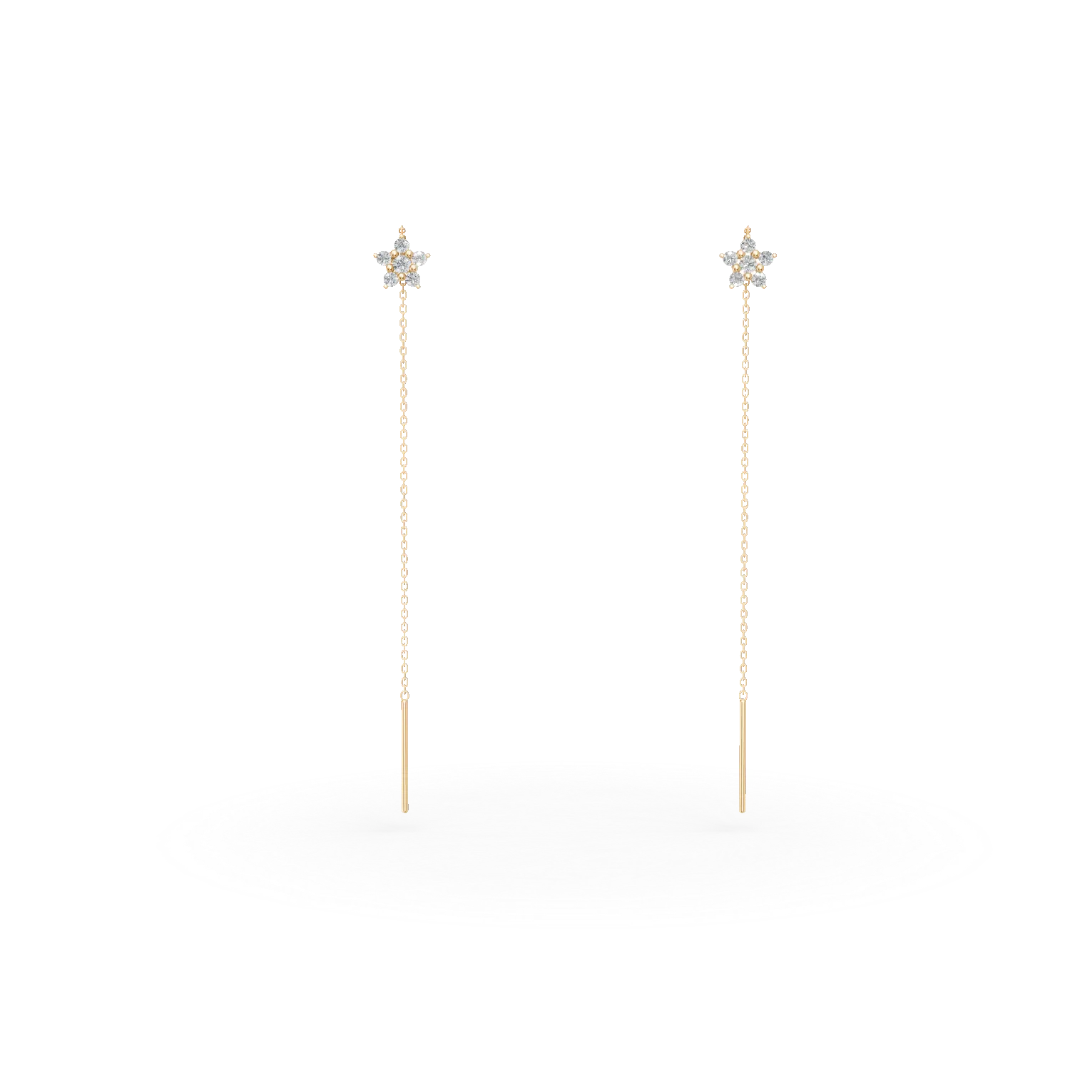 Cercei lungi cu steluta din aur galben cu zirconii
