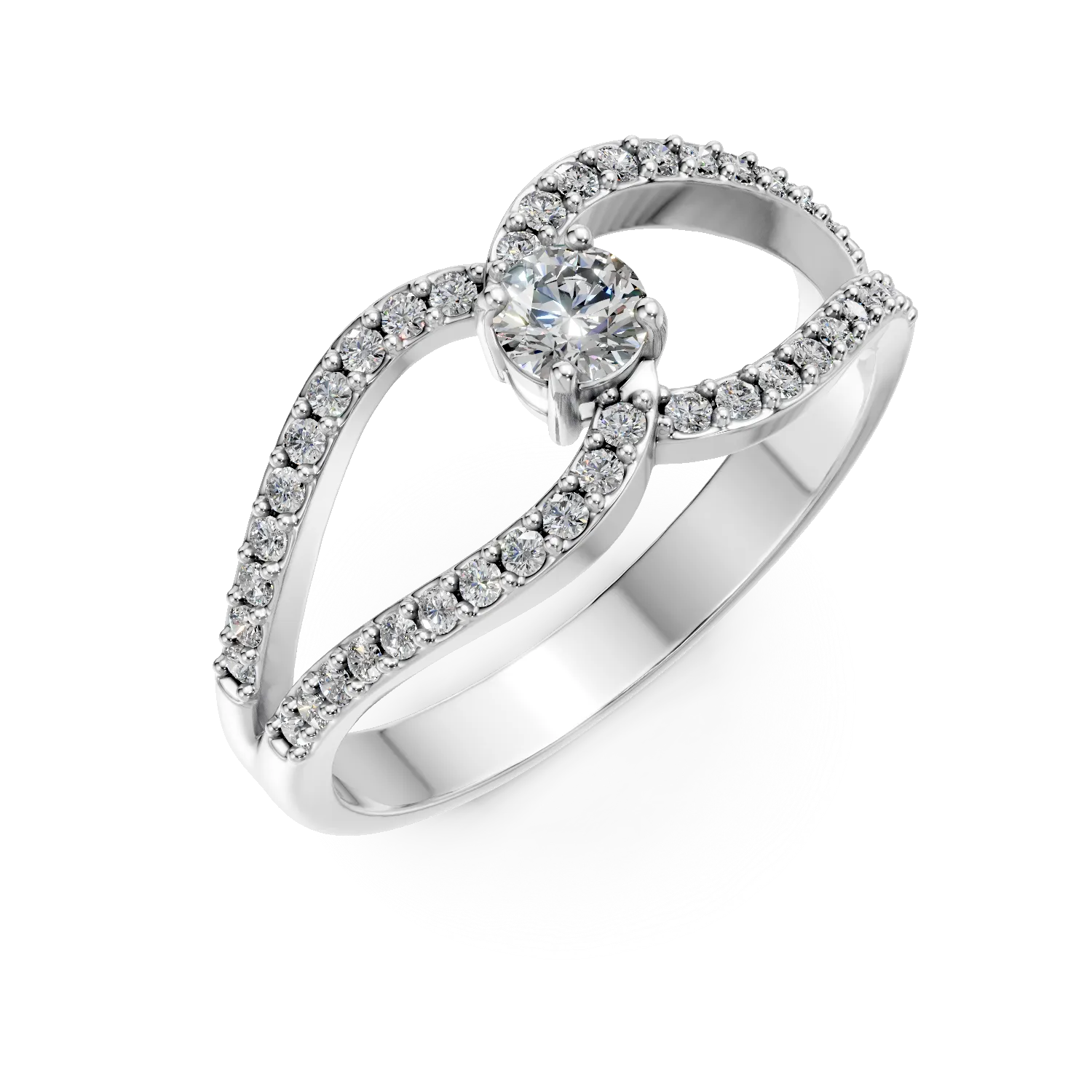 Inel geometric din aur alb cu zirconii