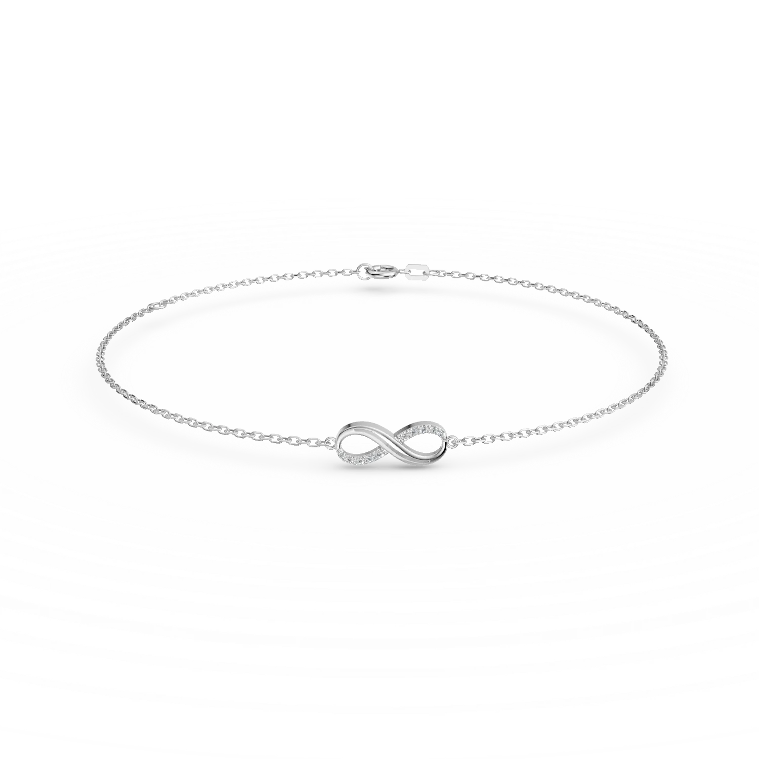 Bratara cu pandantiv infinit din aur alb cu zirconii