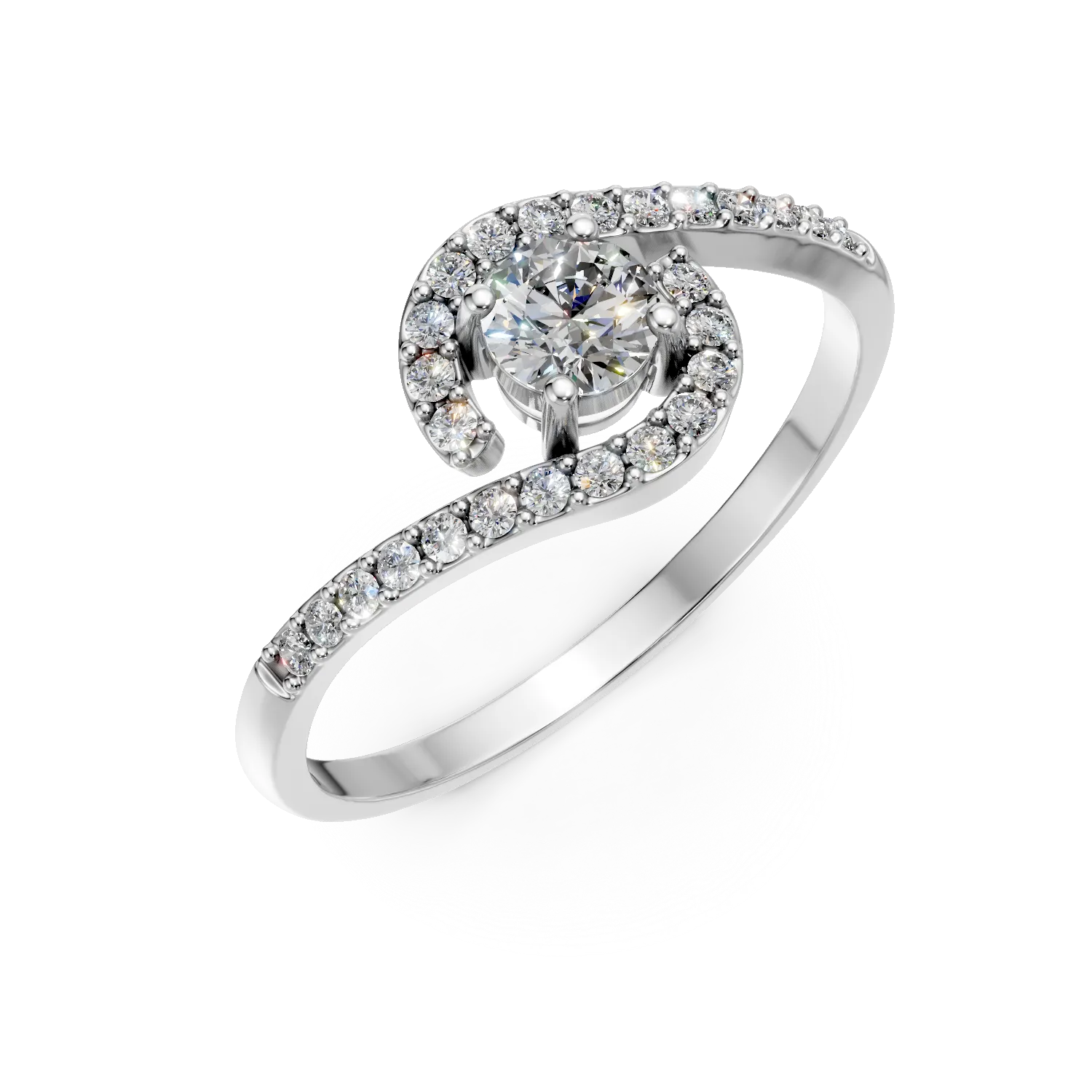 Inel geometric din aur alb cu zirconii