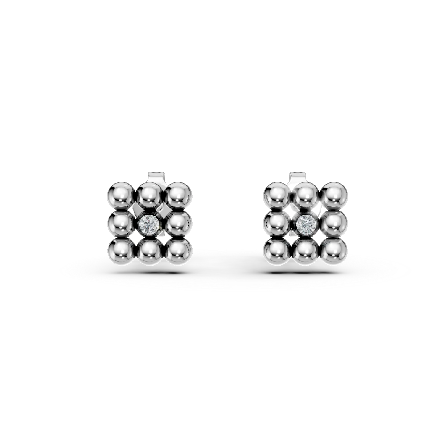 Cercei geometrici din aur alb cu diamante de 0.005ct