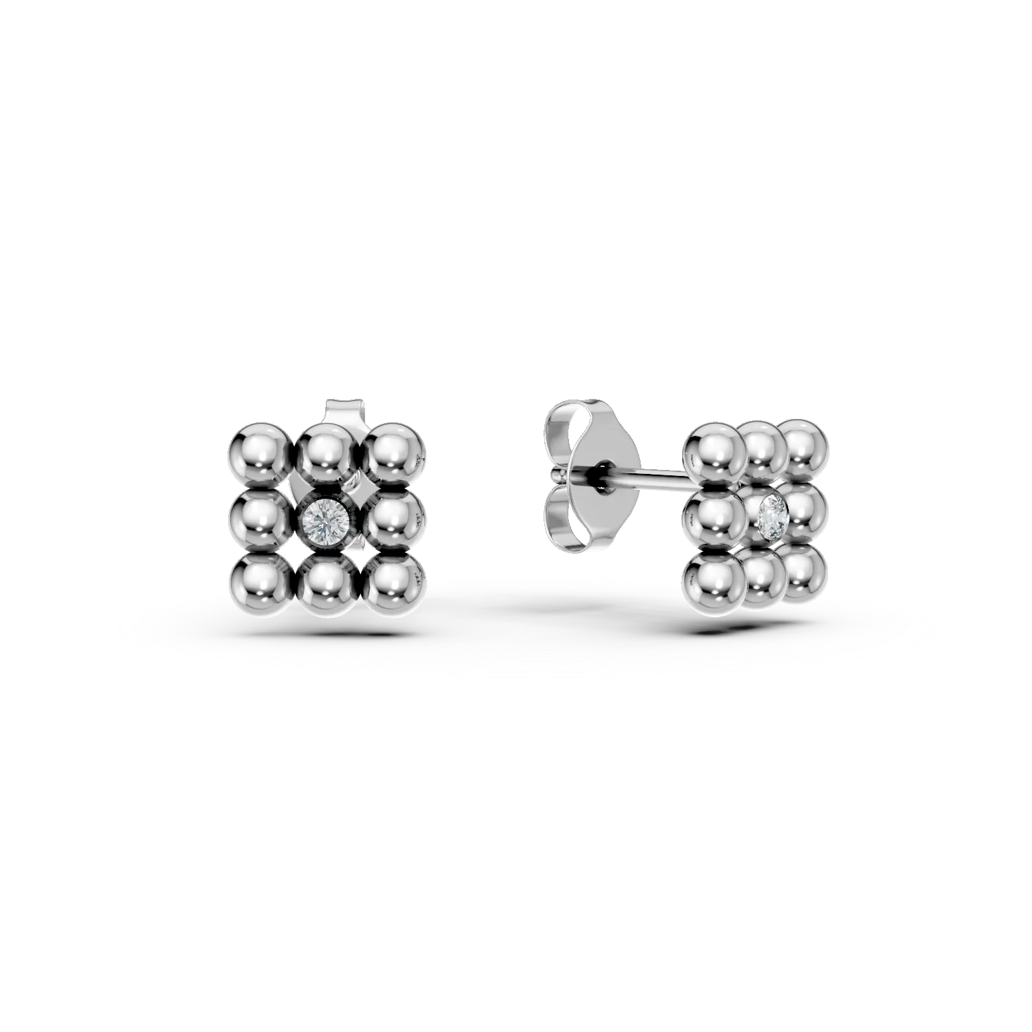 Cercei geometrici din aur alb cu diamante de 0.005ct
