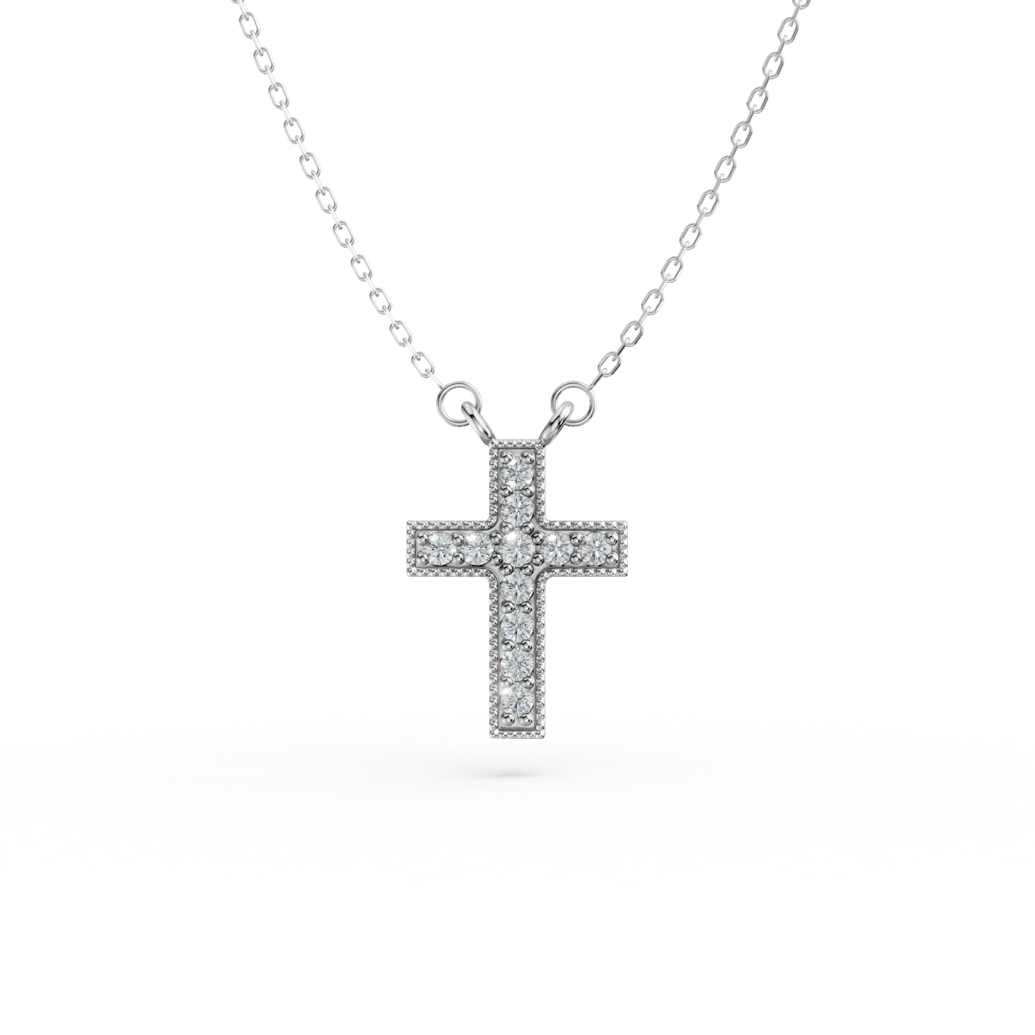 Lant cu pandantiv cruce din aur alb cu zirconii