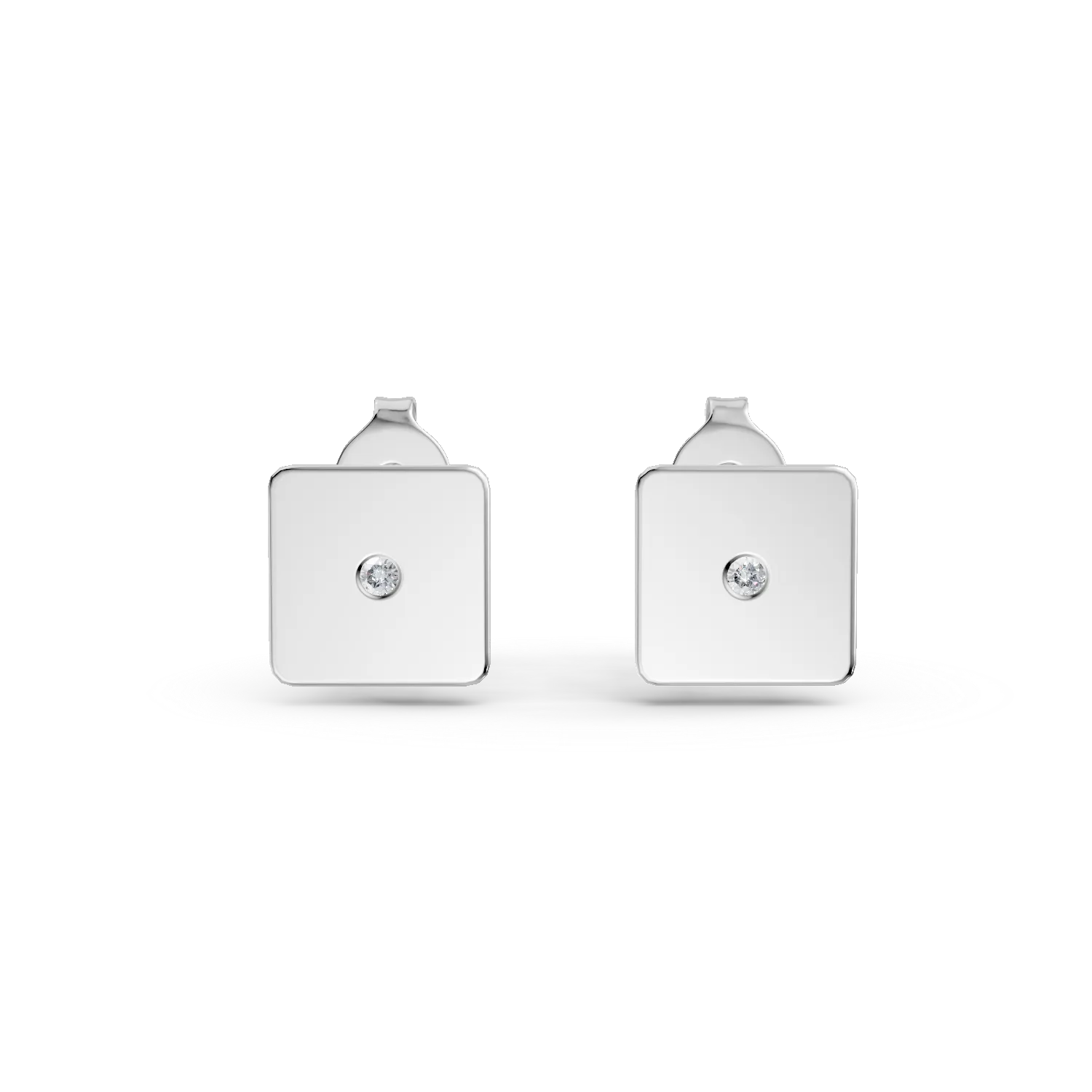Cercei geometrici din aur alb cu diamante de 0.005ct