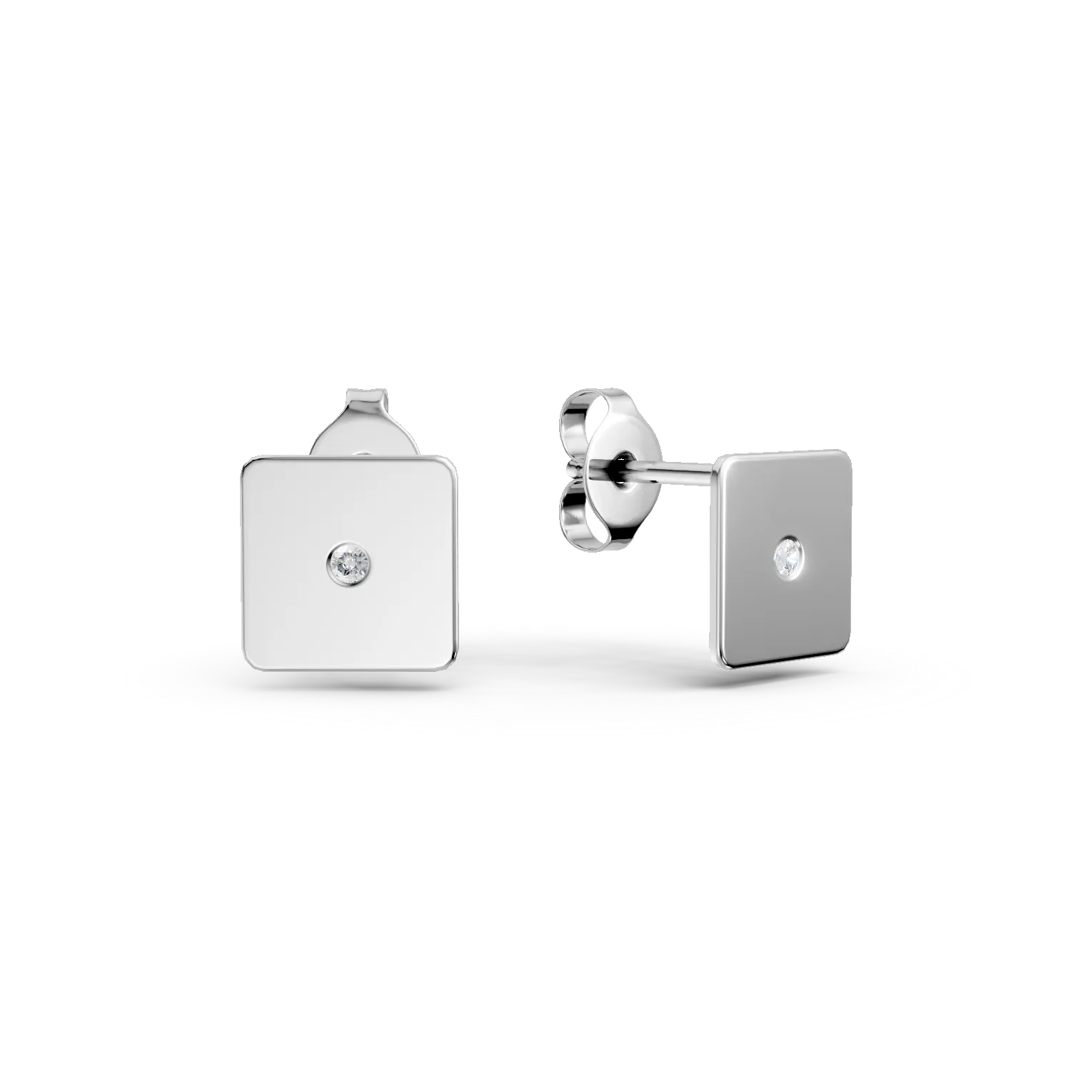 Cercei geometrici din aur alb cu diamante de 0.005ct