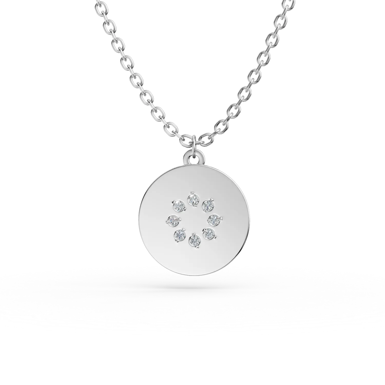 Lant cu pandantiv rotund din aur alb cu diamante de 0.005ct