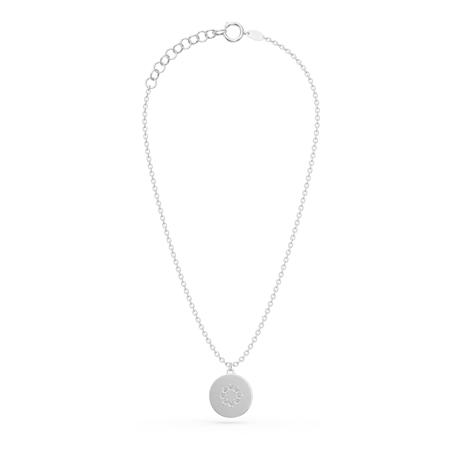 Lant cu pandantiv rotund din aur alb cu diamante de 0.005ct