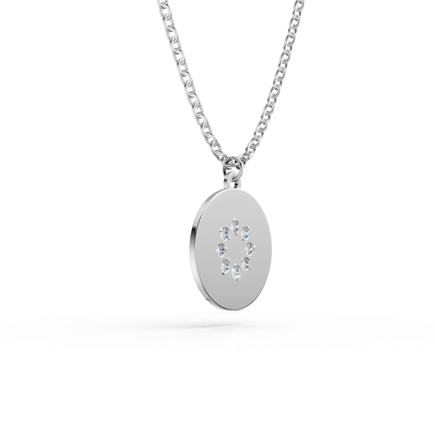 Lant cu pandantiv rotund din aur alb cu diamante de 0.005ct