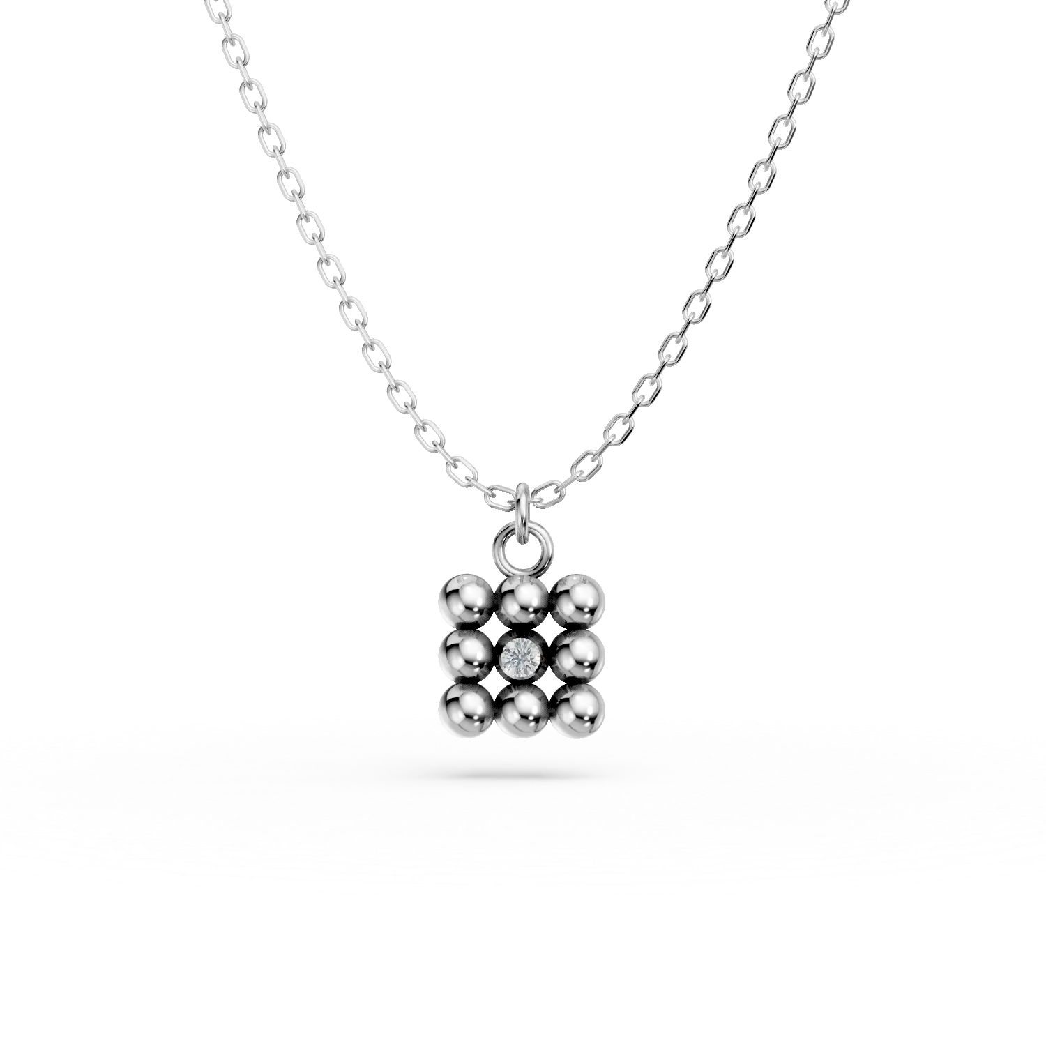 Lant cu pandantiv geometric din aur alb cu diamant de 0.005ct