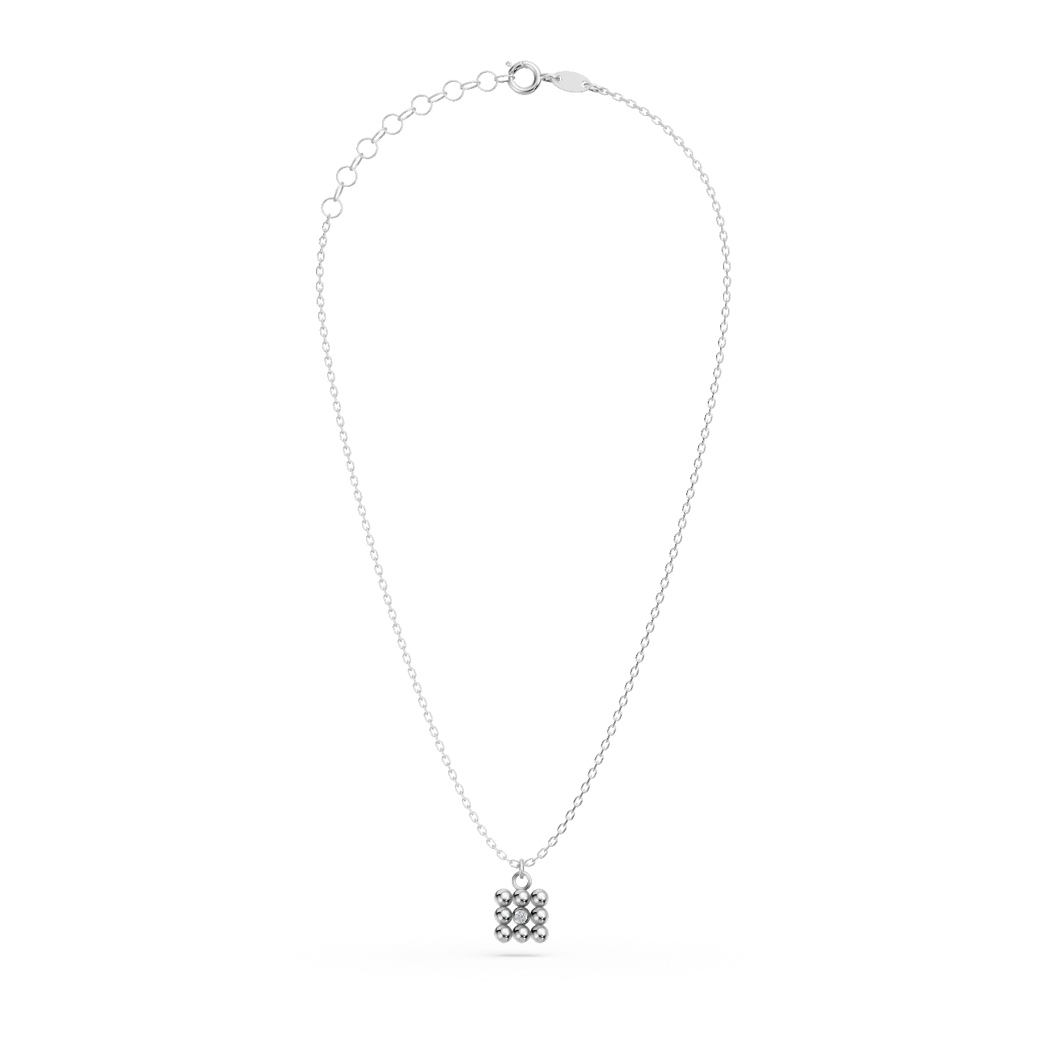 Lant cu pandantiv geometric din aur alb cu diamant de 0.005ct