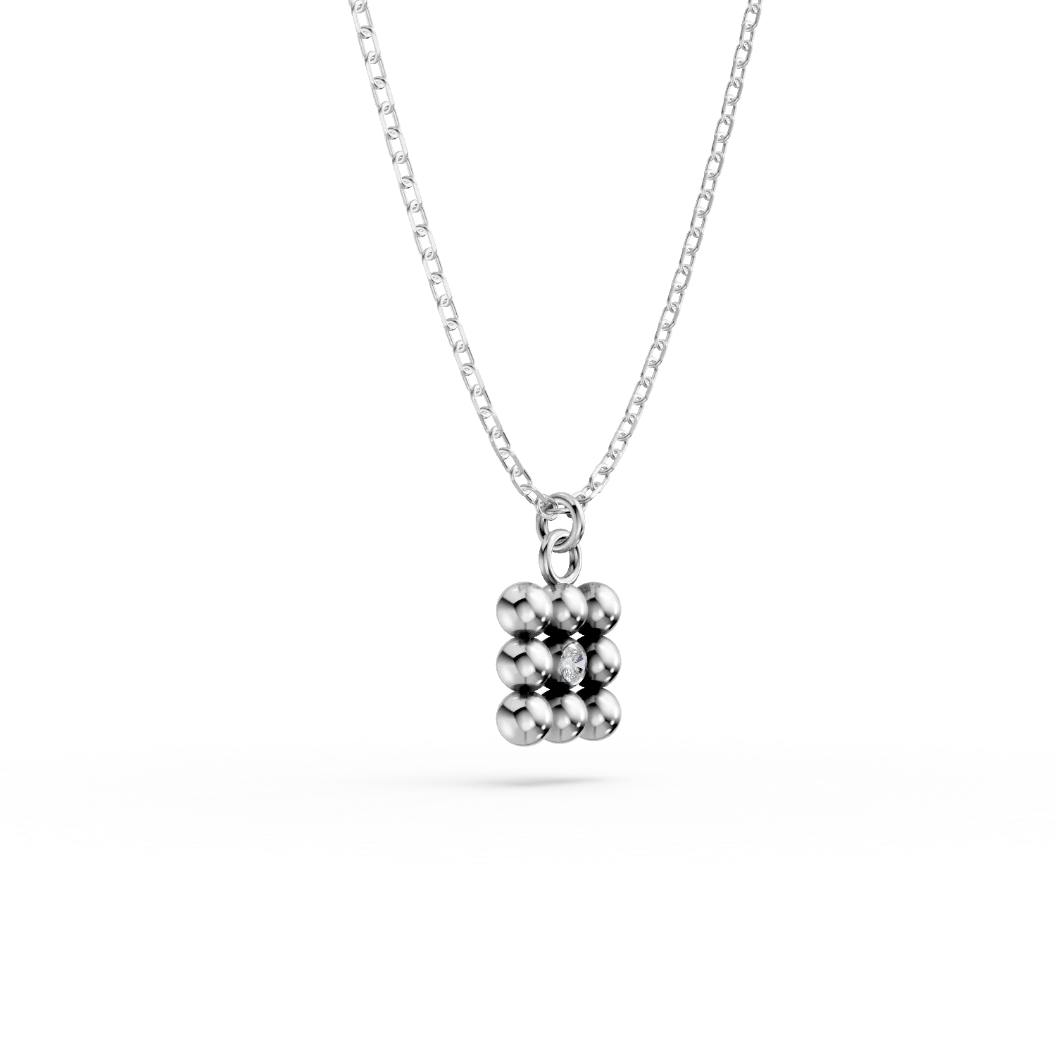 Lant cu pandantiv geometric din aur alb cu diamant de 0.005ct