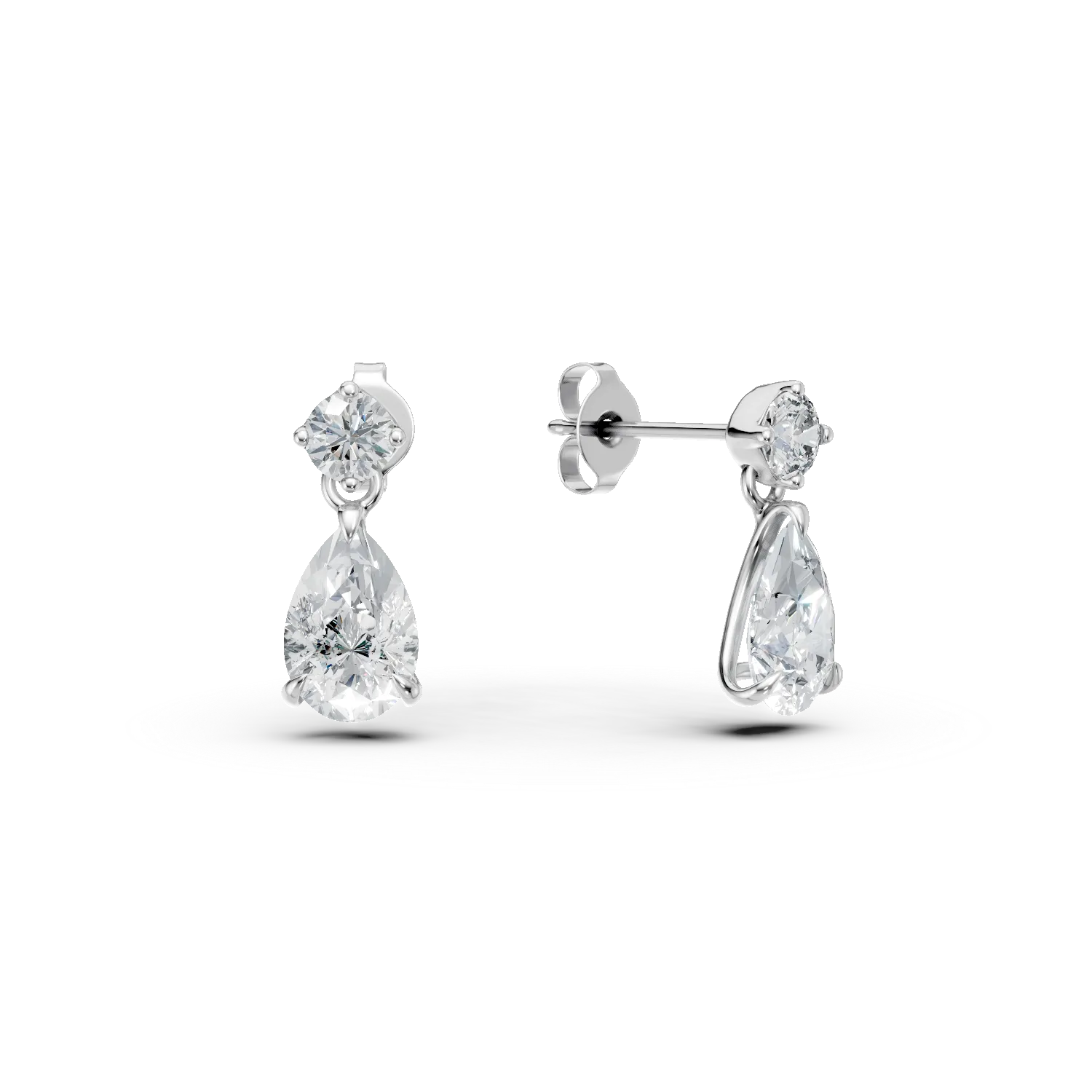 Cercei lacrima din aur alb cu diamante de 0.9ct create in laborator