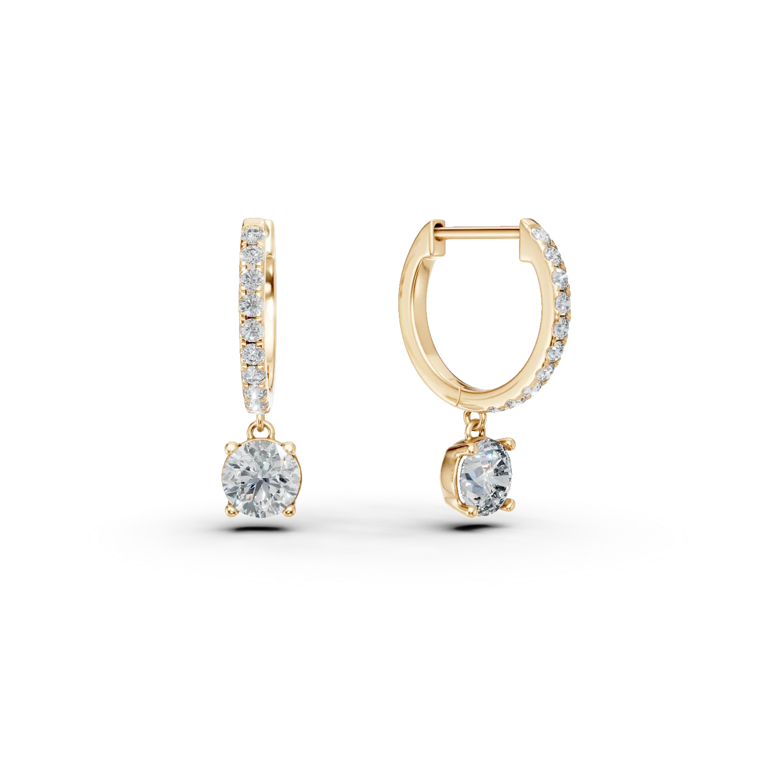 Cercei din aur galben cu diamante create in laborator de 1ct