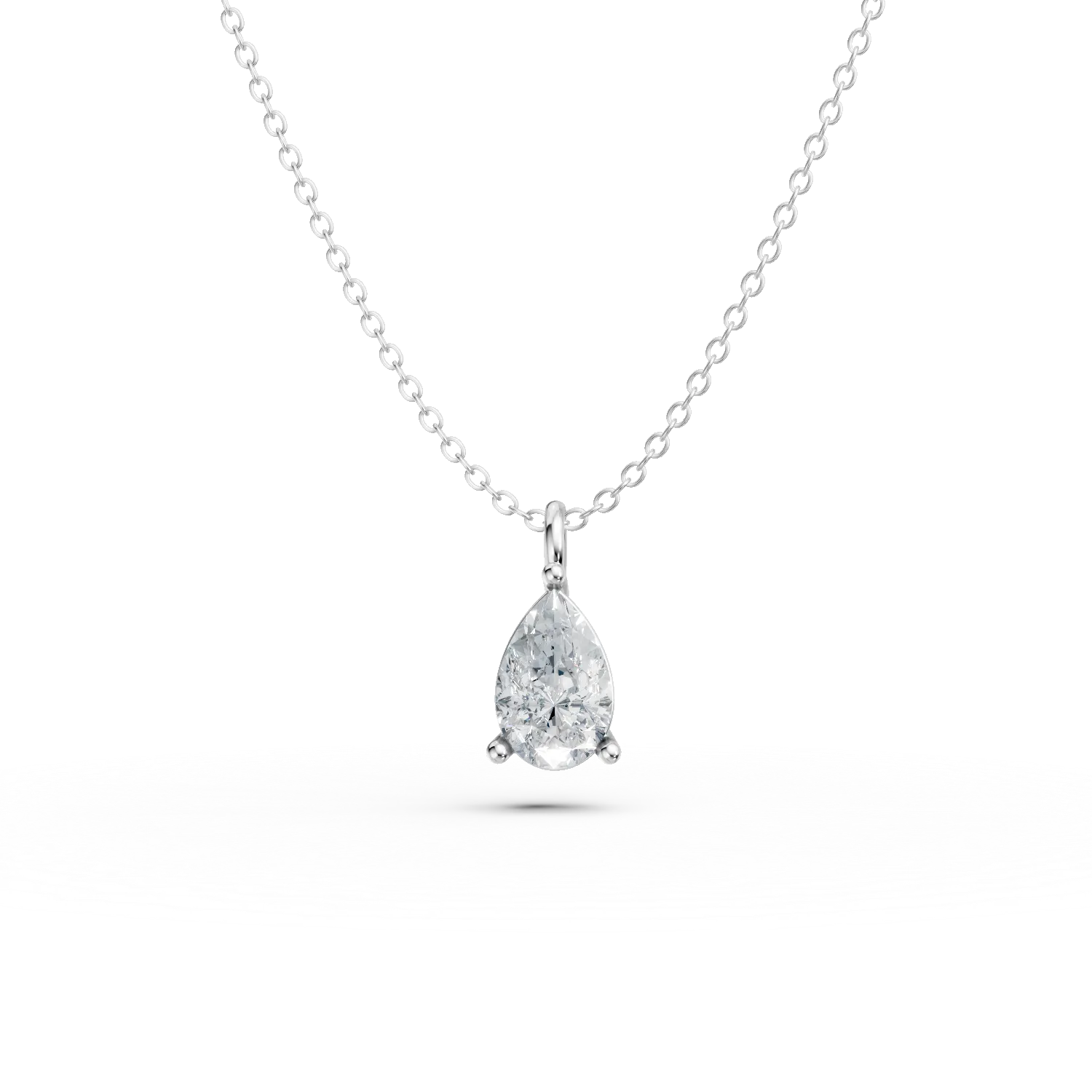 Lant cu pandantiv lacrima din aur alb cu diamante de 0.3ct creat in laborator