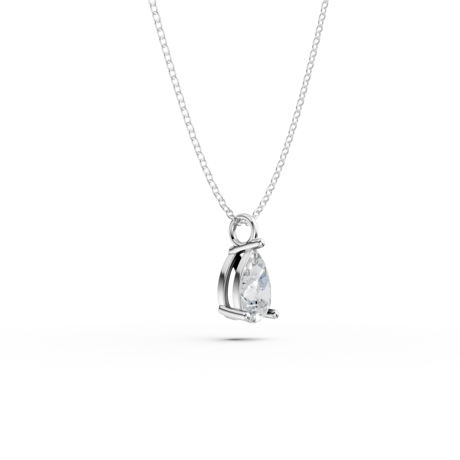 Lant cu pandantiv lacrima din aur alb cu diamante de 0.3ct creat in laborator