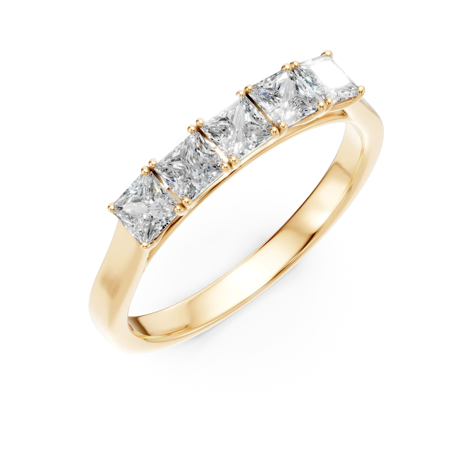 Inel semi eternity din aur galben cu diamante de 1.1ct create in laborator