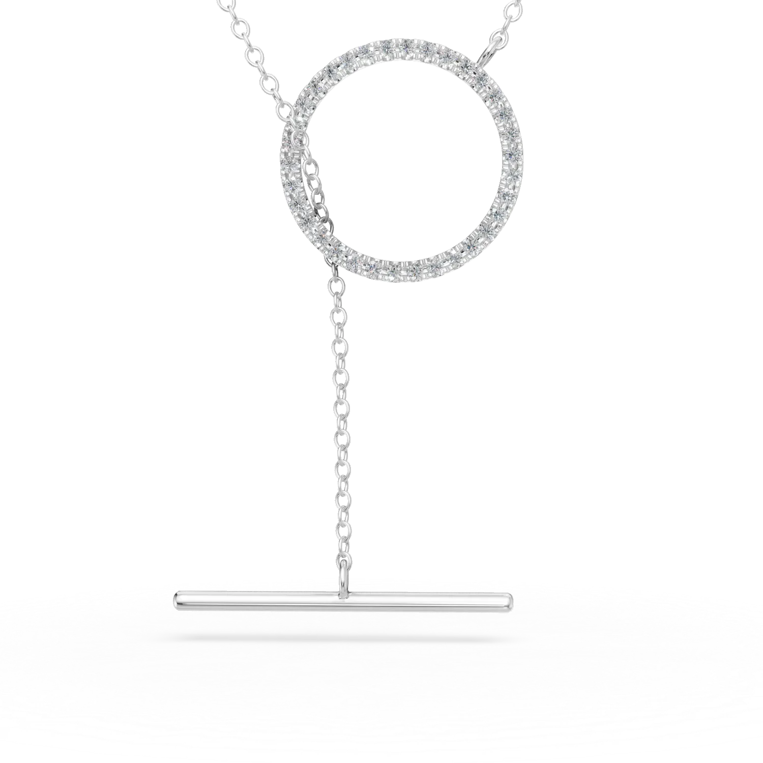 Lant cu pandantiv cerc din aur alb cu diamante de 0.09ct create in laborator