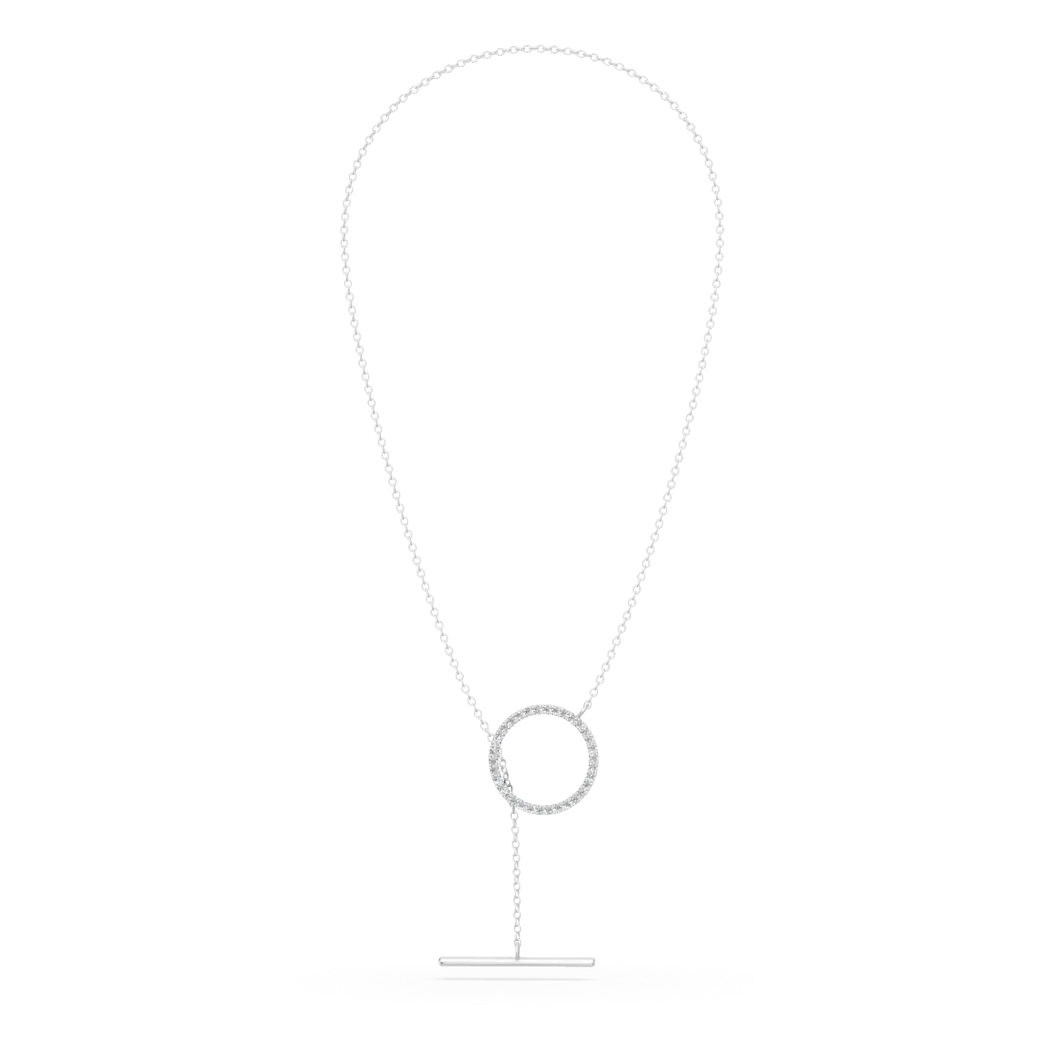 Lant cu pandantiv cerc din aur alb cu diamante de 0.09ct create in laborator