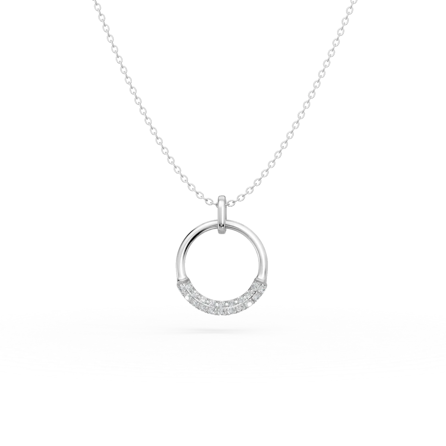 Lant cu pandantiv cerc din aur alb cu diamante de 0.06ct create in laborator