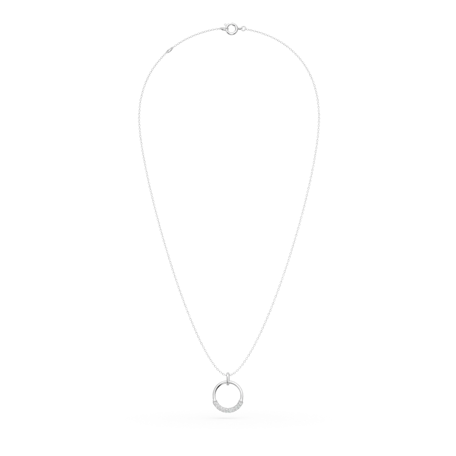 Lant cu pandantiv cerc din aur alb cu diamante de 0.06ct create in laborator - imagine 2