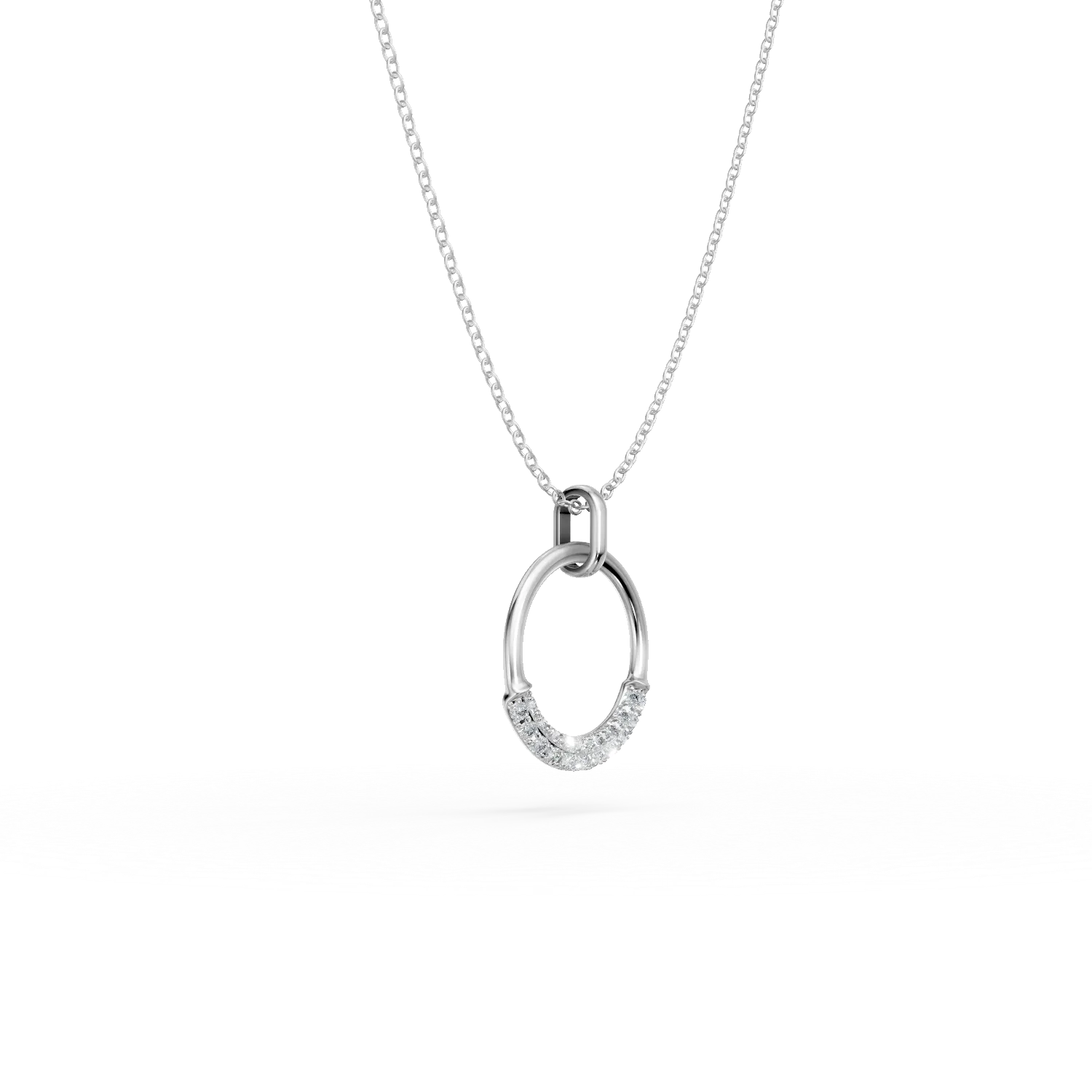 Lant cu pandantiv cerc din aur alb cu diamante de 0.06ct create in laborator - imagine 3