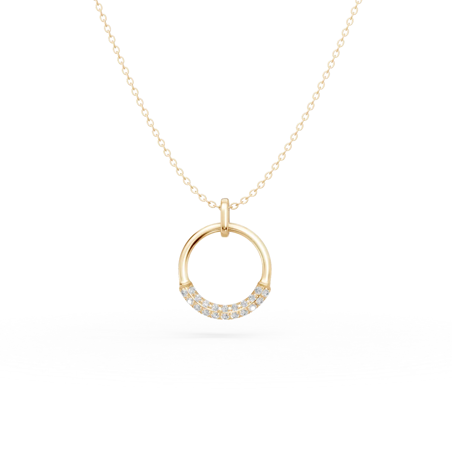 Lant cu pandantiv cerc din aur galben cu diamante de 0.06ct create in laborator