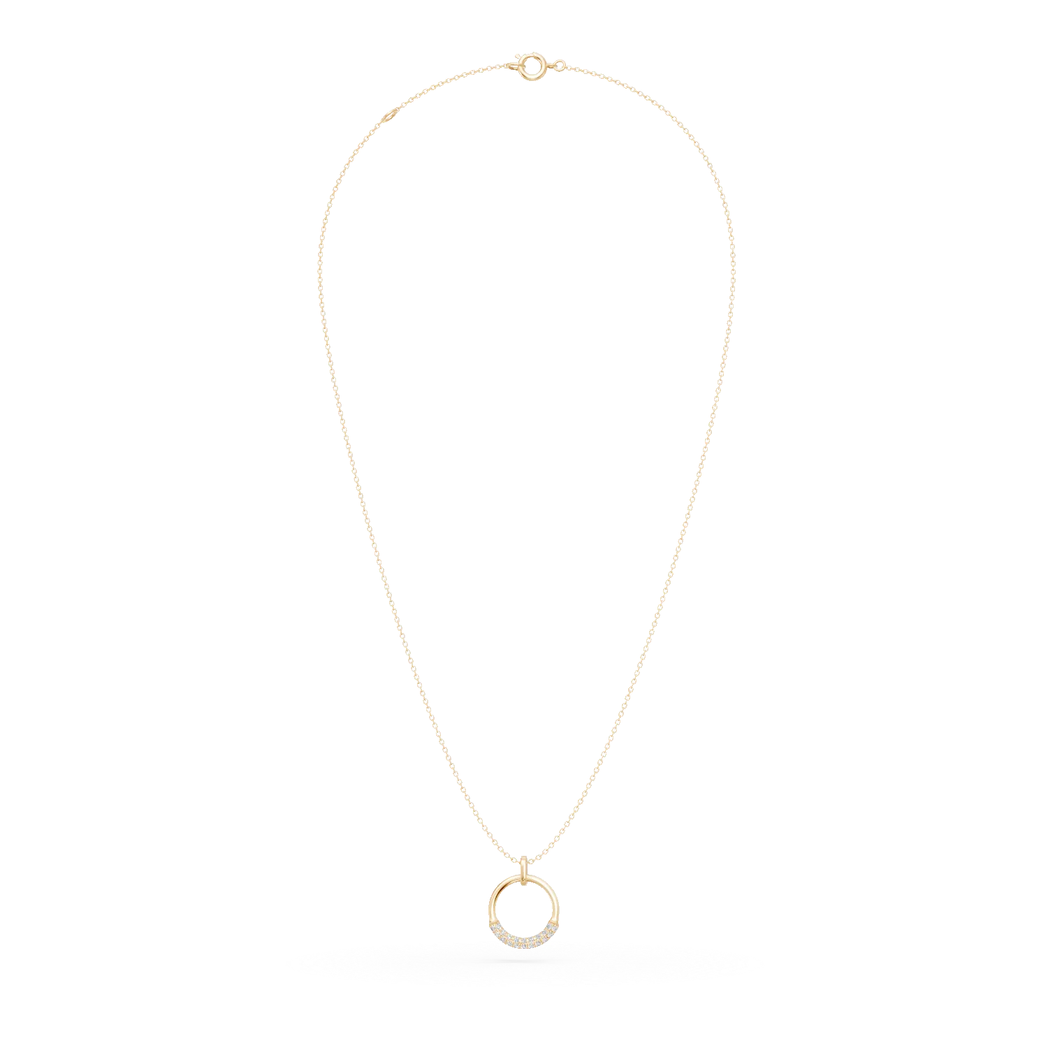 Lant cu pandantiv cerc din aur galben cu diamante de 0.06ct create in laborator