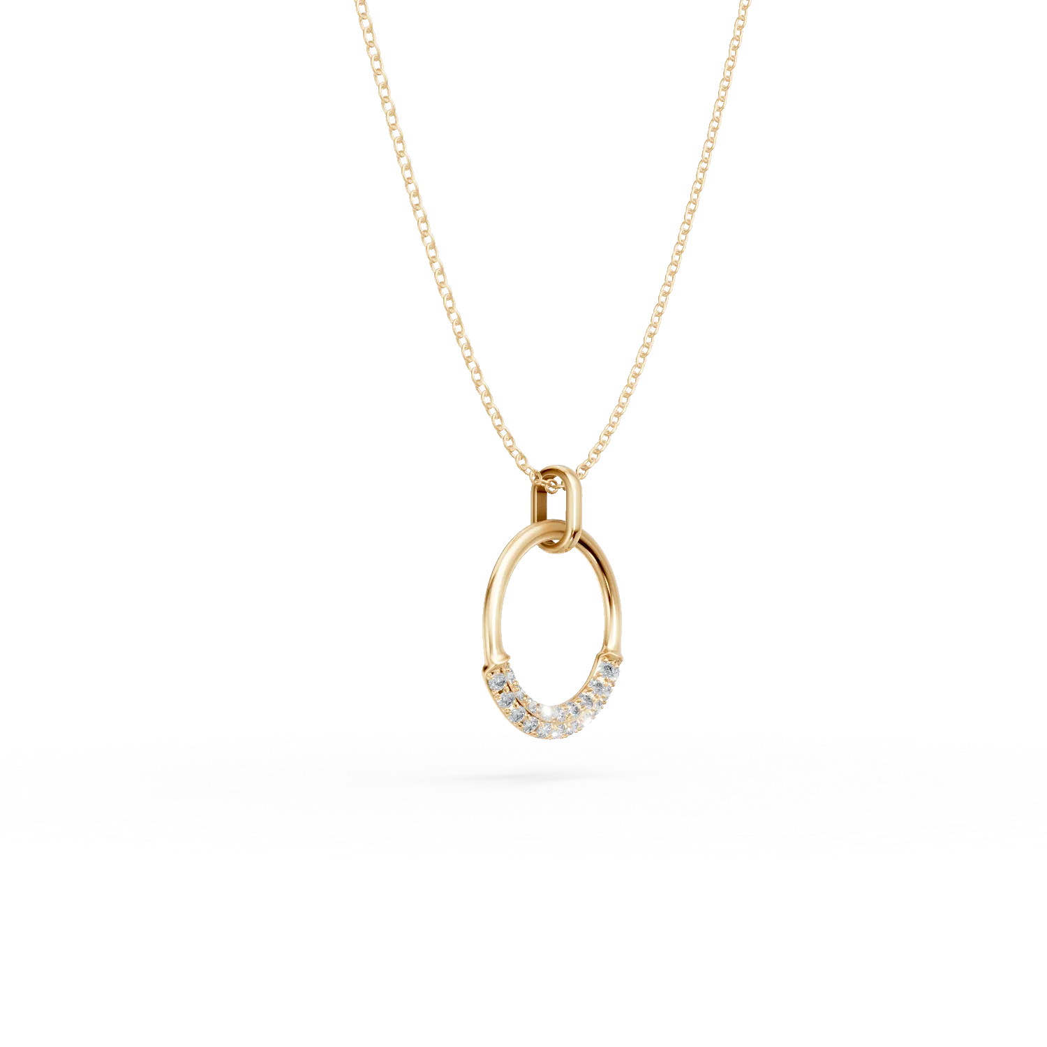 Lant cu pandantiv cerc din aur galben cu diamante de 0.06ct create in laborator