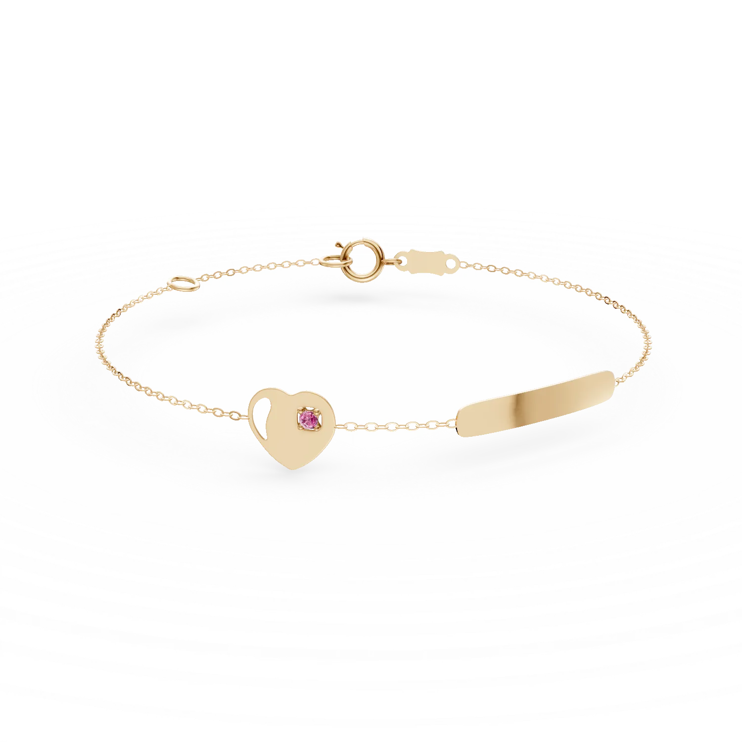 Bratara cu inimioara din aur galben cu zirconia rosie pentru copii