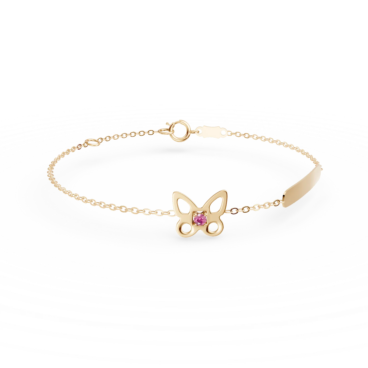 Bratara cu fluturas din aur galben cu zirconia roz pentru copii