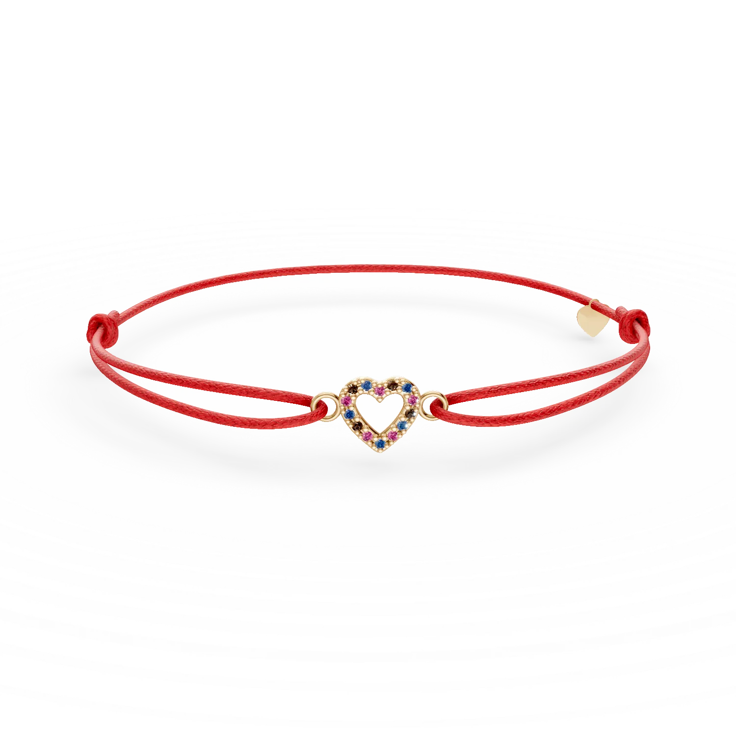 Bratara cu snur si pandantiv inimioara din aur galben cu zirconii multicolore pentru copii