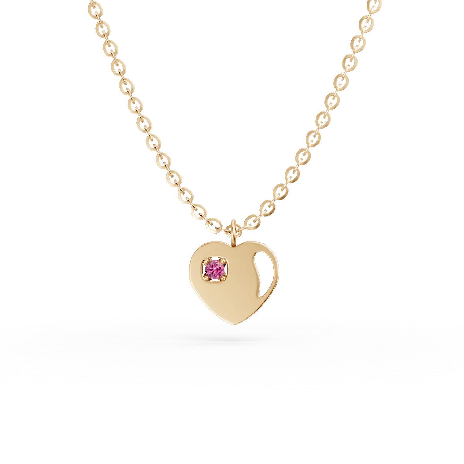 Lant cu pandantiv inimioara din aur galben cu zirconia rosie pentru copii
