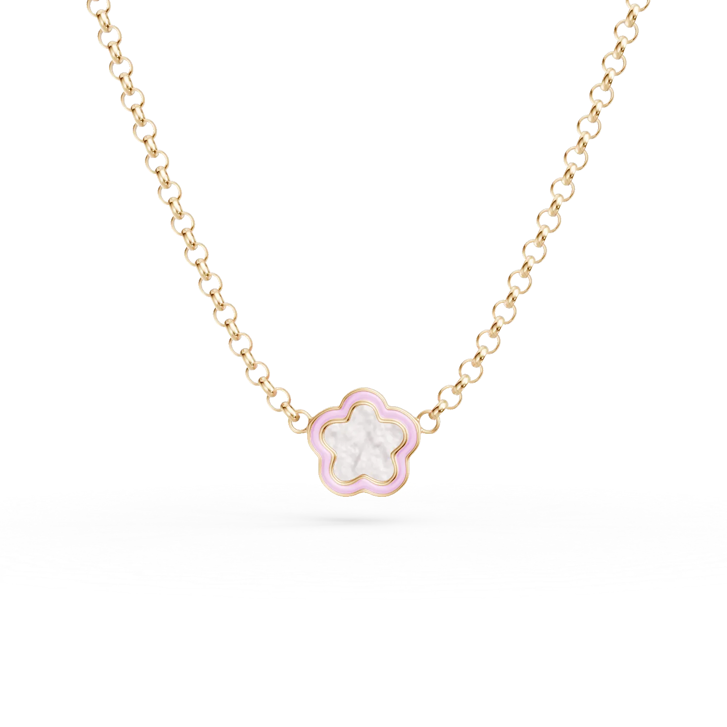 Lant cu pandantiv floare din aur galben cu sidef pentru copii