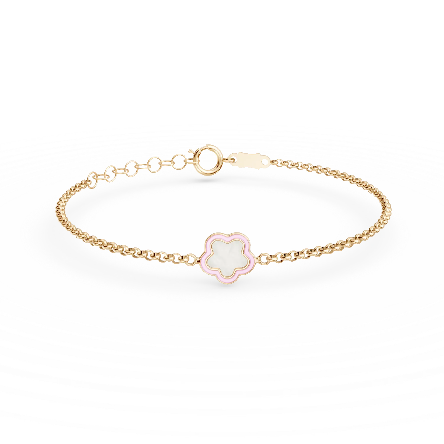 Bratara floare din aur galben cu sidef de 0.02ct pentru copii