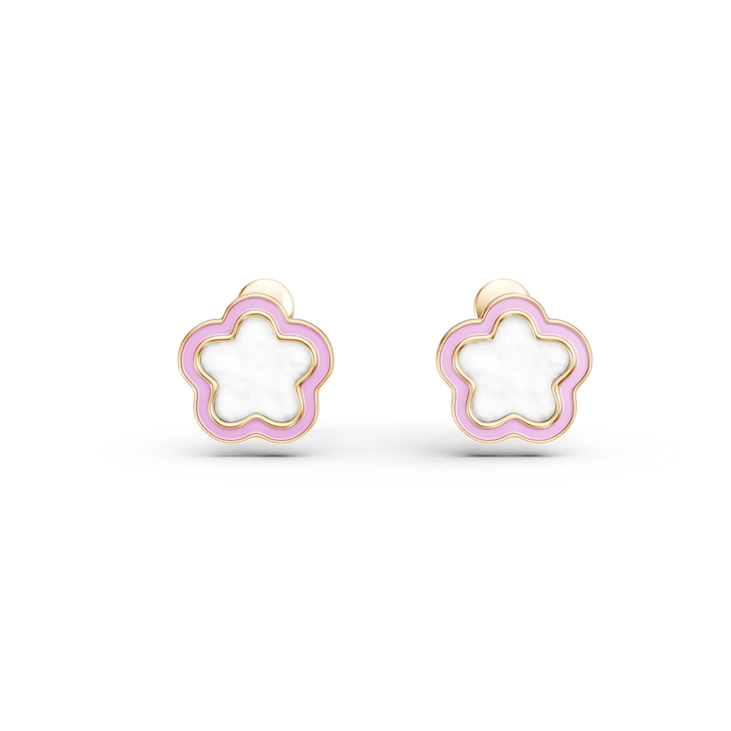 Cercei floare din aur galben cu sidef de 0.04ct pentru copii
