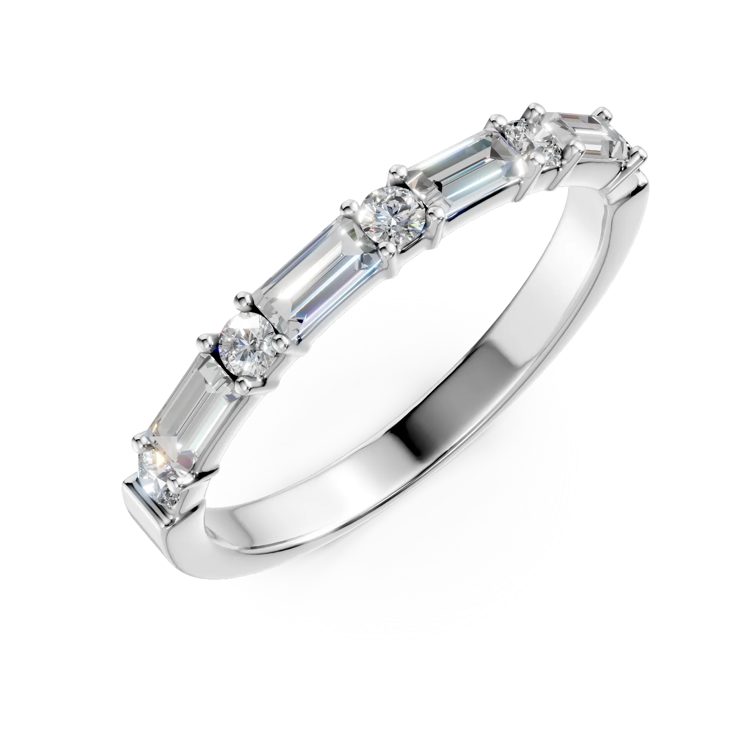 Inel semi eternity din aur alb cu diamante de 0.6ct create in laborator