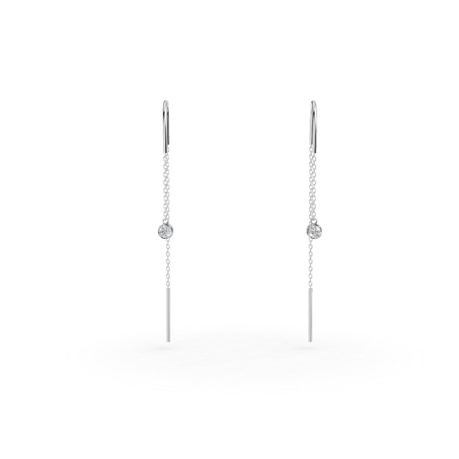 Cercei lungi din aur alb cu diamante de 0.1ct create in laborator
