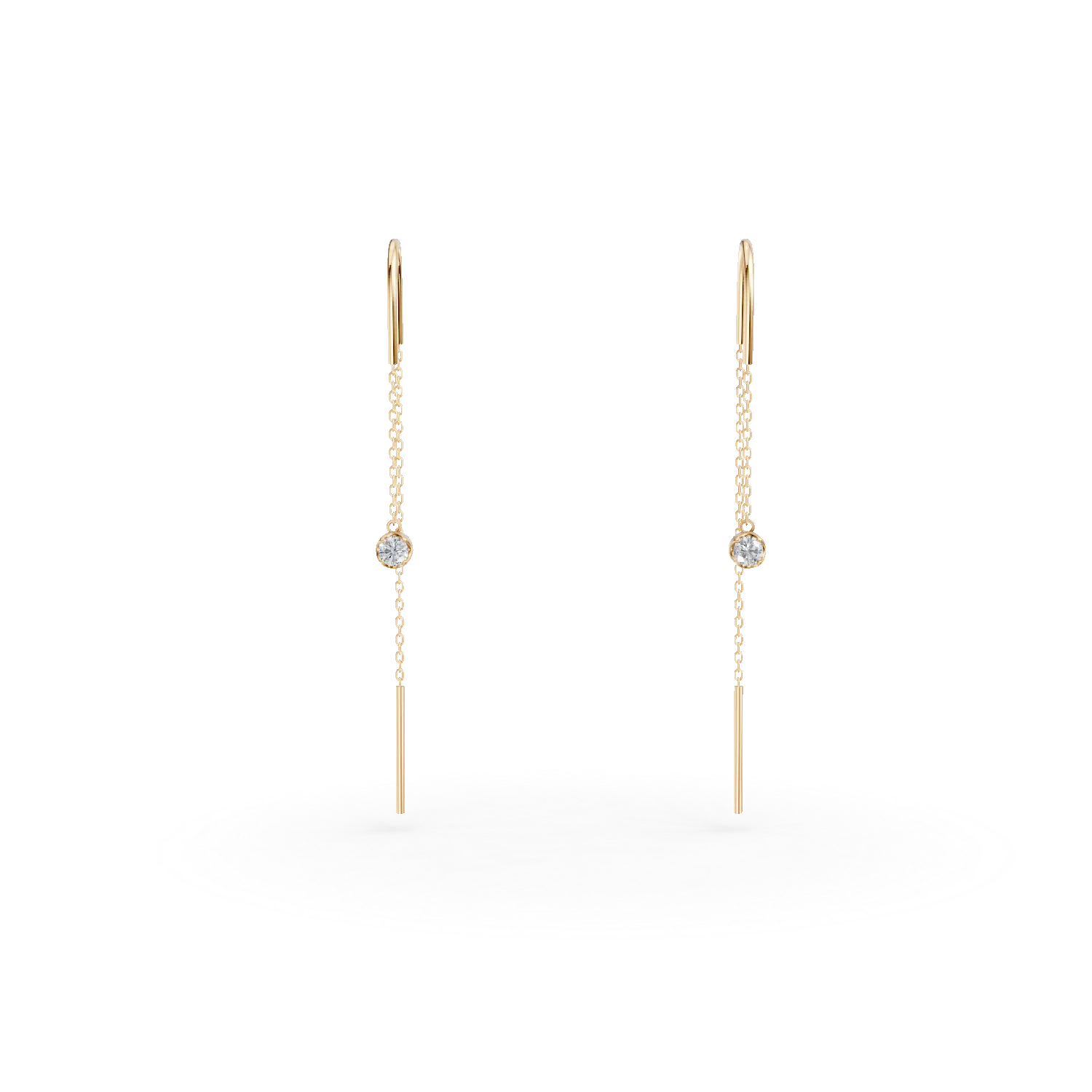 Cercei lungi din aur galben cu diamante de 0.1ct create in laborator