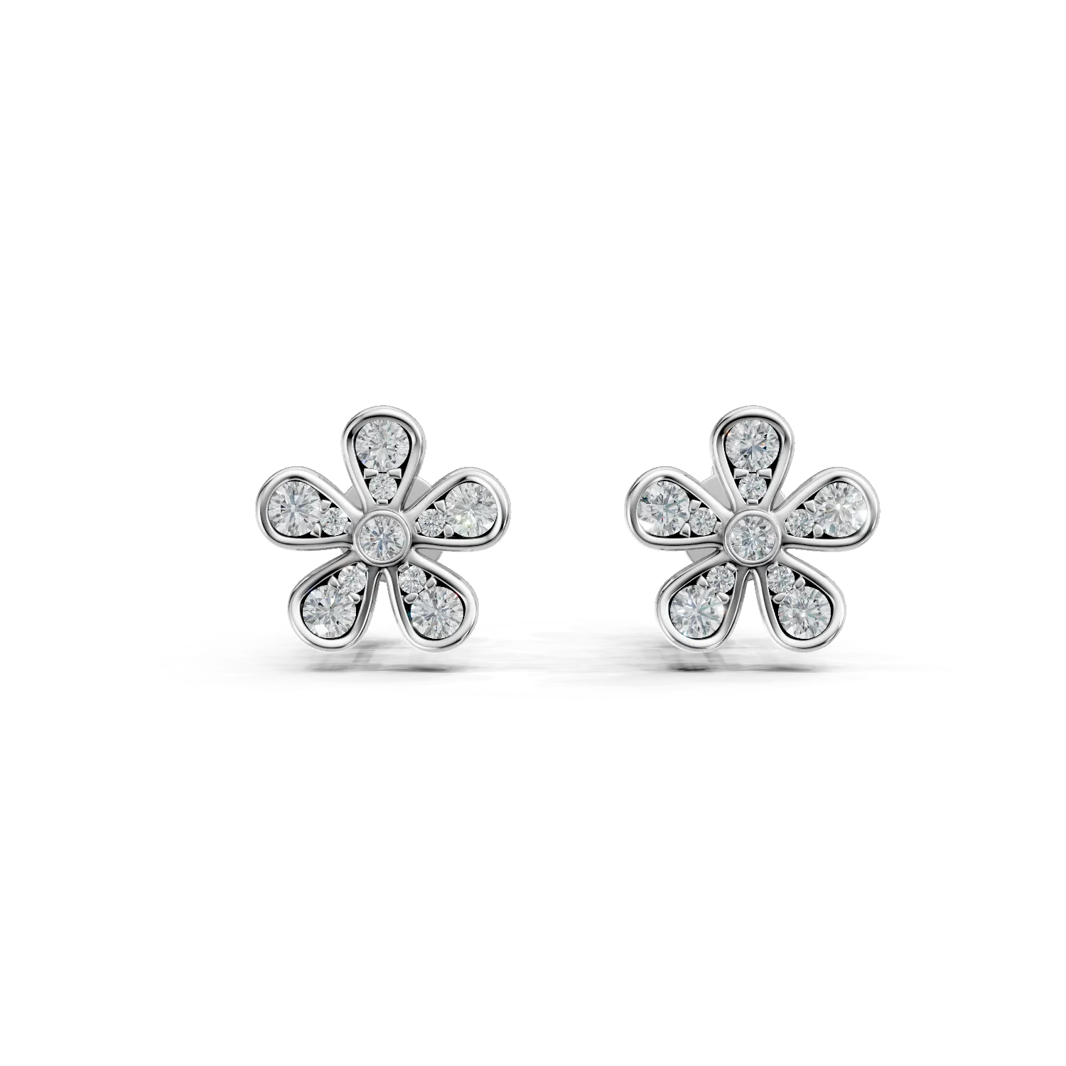 Cercei floare din aur alb cu diamante de 0.3ct create in laborator